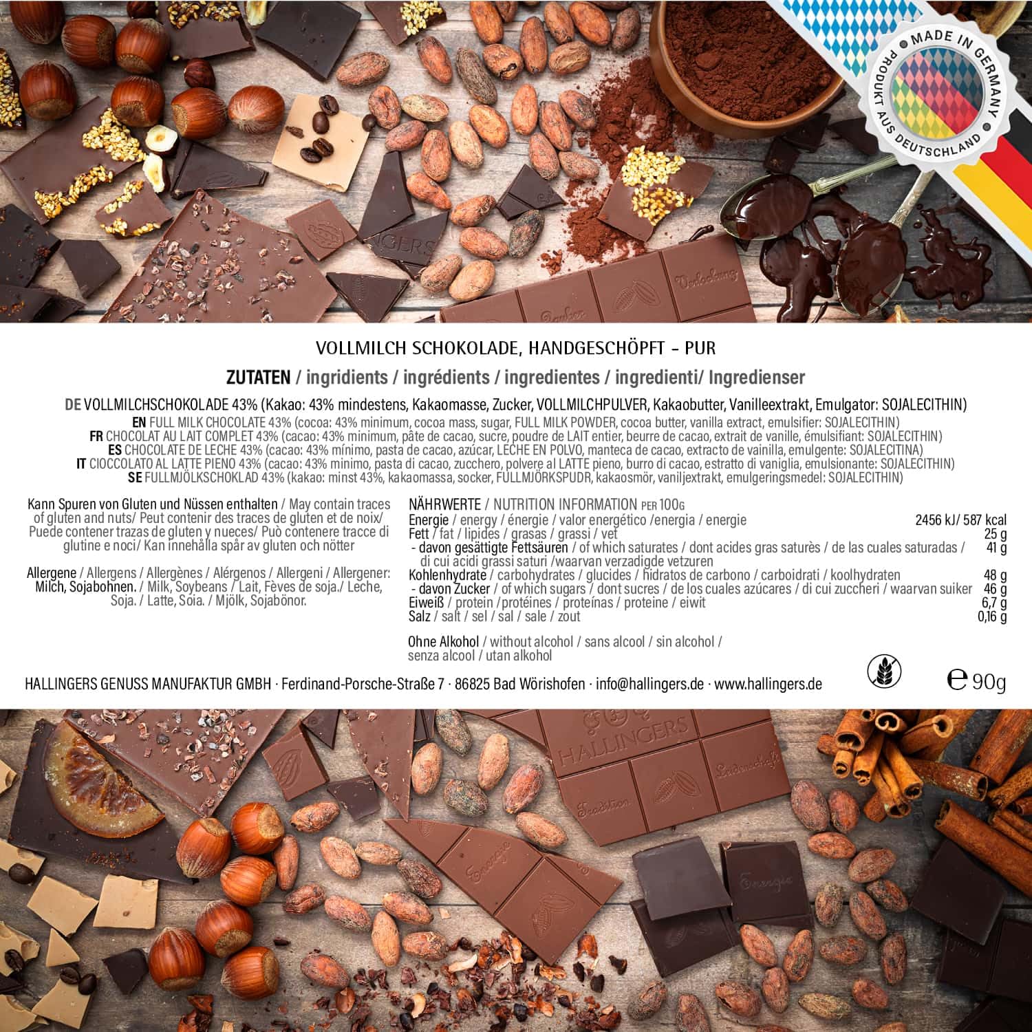 Hallingers Genuss Manufaktur Schokolade Geschenk - Tafel Edelkakao handgeschöpft ohne Alkohol edler Karton 10x "Gute Besserung ..." Pur, Geschenkidee für Frauen Männer