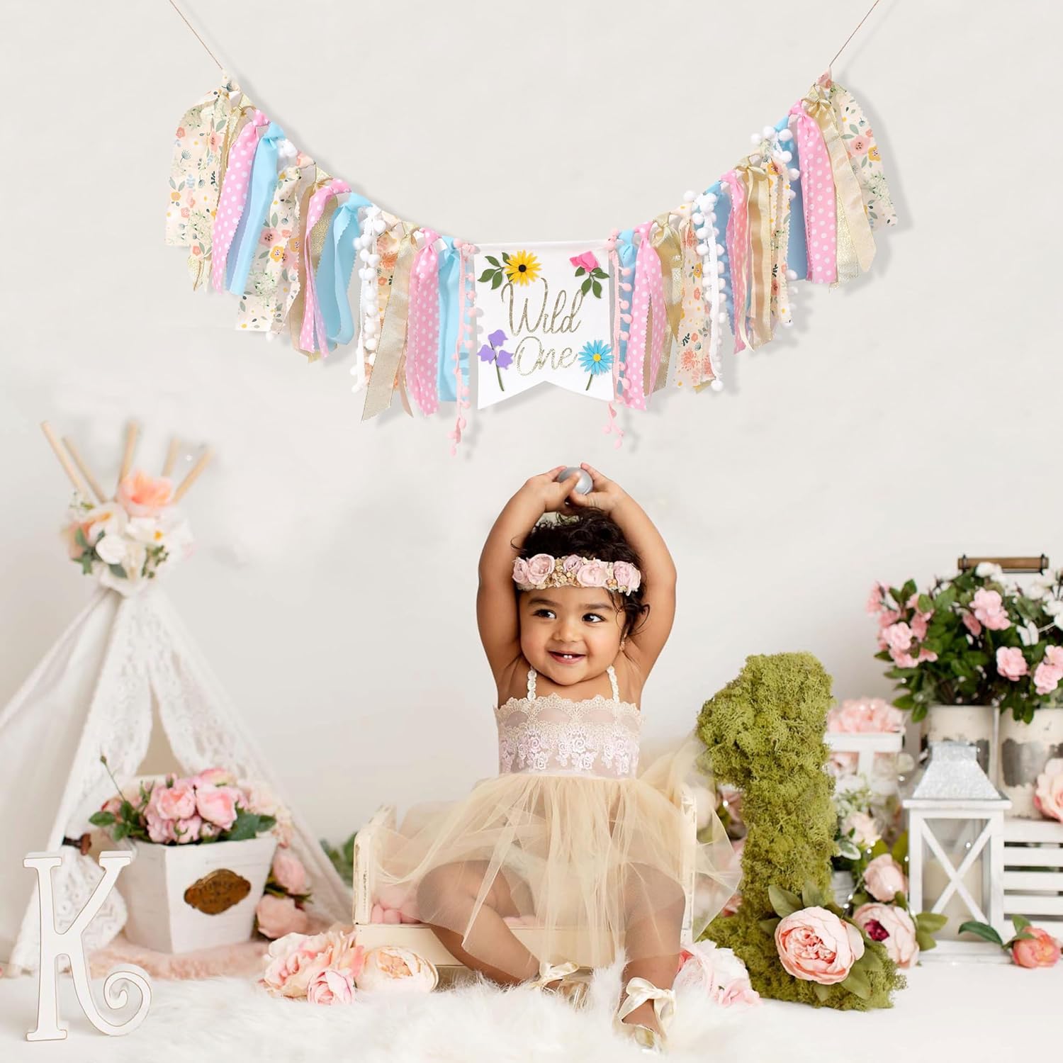 Wild flower High Chair Banner - Girls WildOne 1st Birthday Decoration, Floral Theme Highchair Banner, Our Little Wild flower Is Turning One Birthday Decor, Spring Girls First BdayBanner
