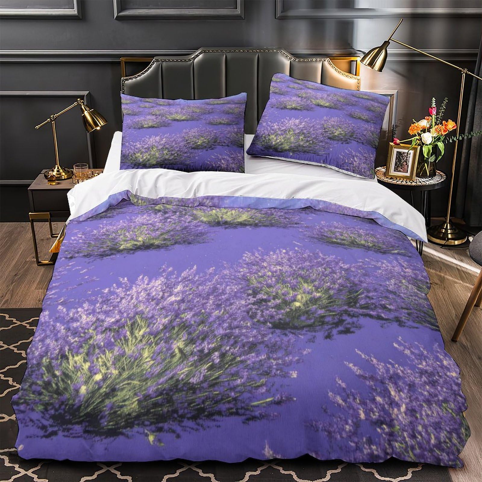 Parure de lit lavande en microfibre 135x200 pour lit simple