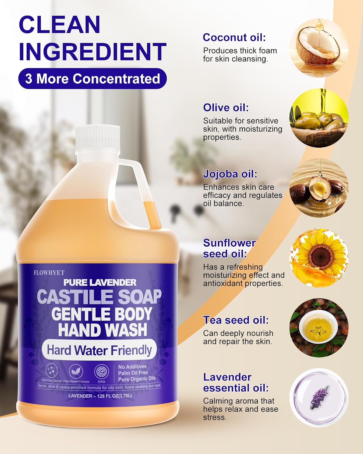Pure Castile Soap Liquid Lavender 120 fl oz Refill – Natural Organic Body Wash,Hand Wash Hard Water Friendly Bath Soap Liquid,Body,Face, Laundry & Home Cleaning image 5