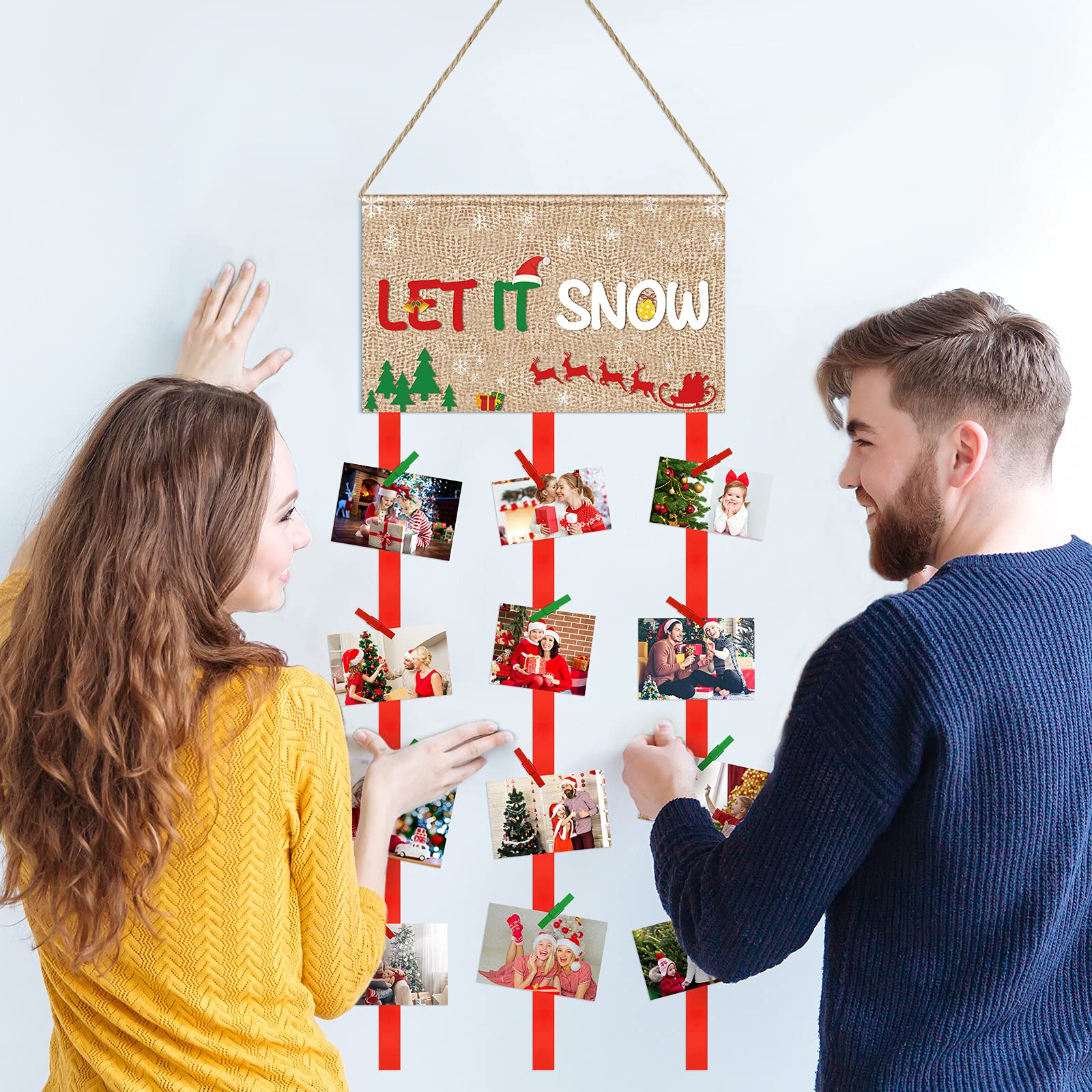 2Pcs Christmas Card Holders With 40 Clips | Wall/Door Decor For Displaying Cards & Photos, Santa Design
