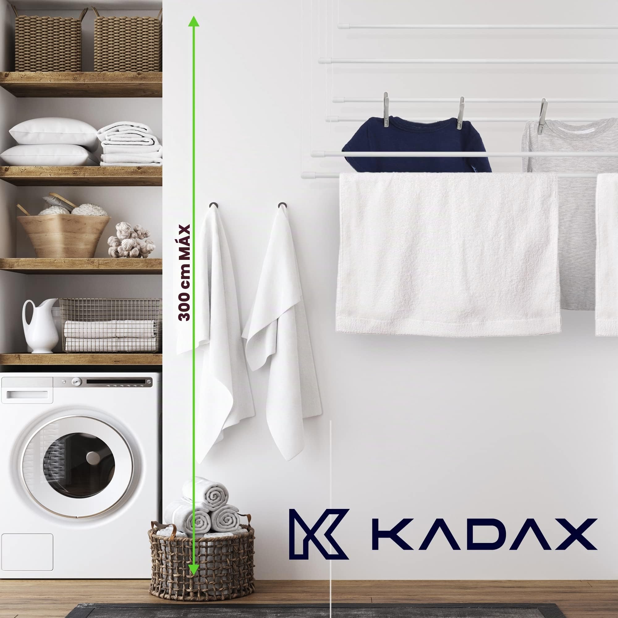 KADAX Tendedero de Techo de Acero Resistente a la Corrosión con Sistema de Subida y Bajada para para Interiores y Exteriores (Blanco, 6 x 120 cm)