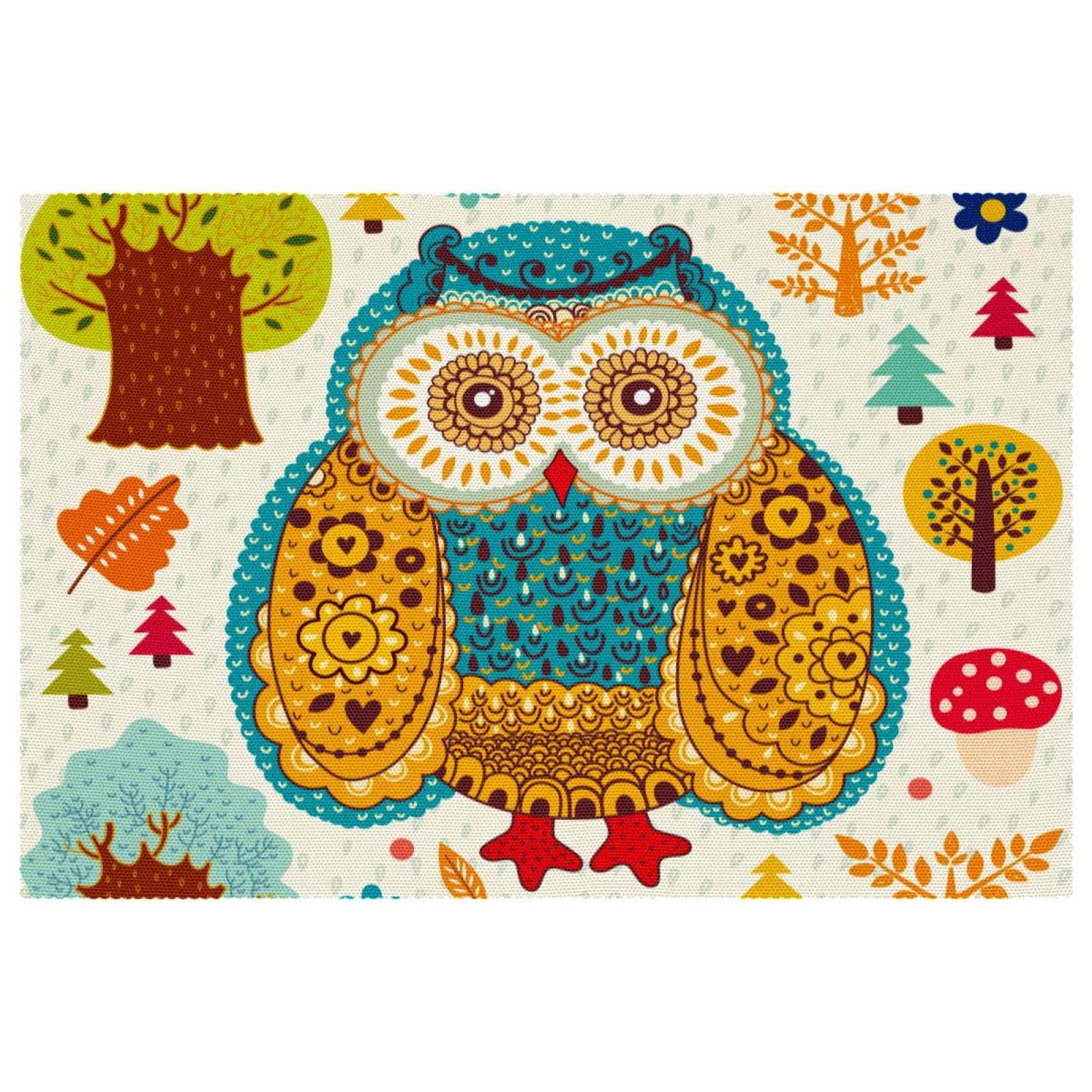 Lot de 6 sets de table chouette et fleurs en tissu de 30x45 cm