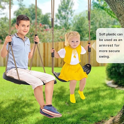 Miniatura 6 de SELEWARE Paquete de 2 asientos de columpio de plástico resistente con cuerda ajustable y conexión rápida, accesorios de repuesto para niños y