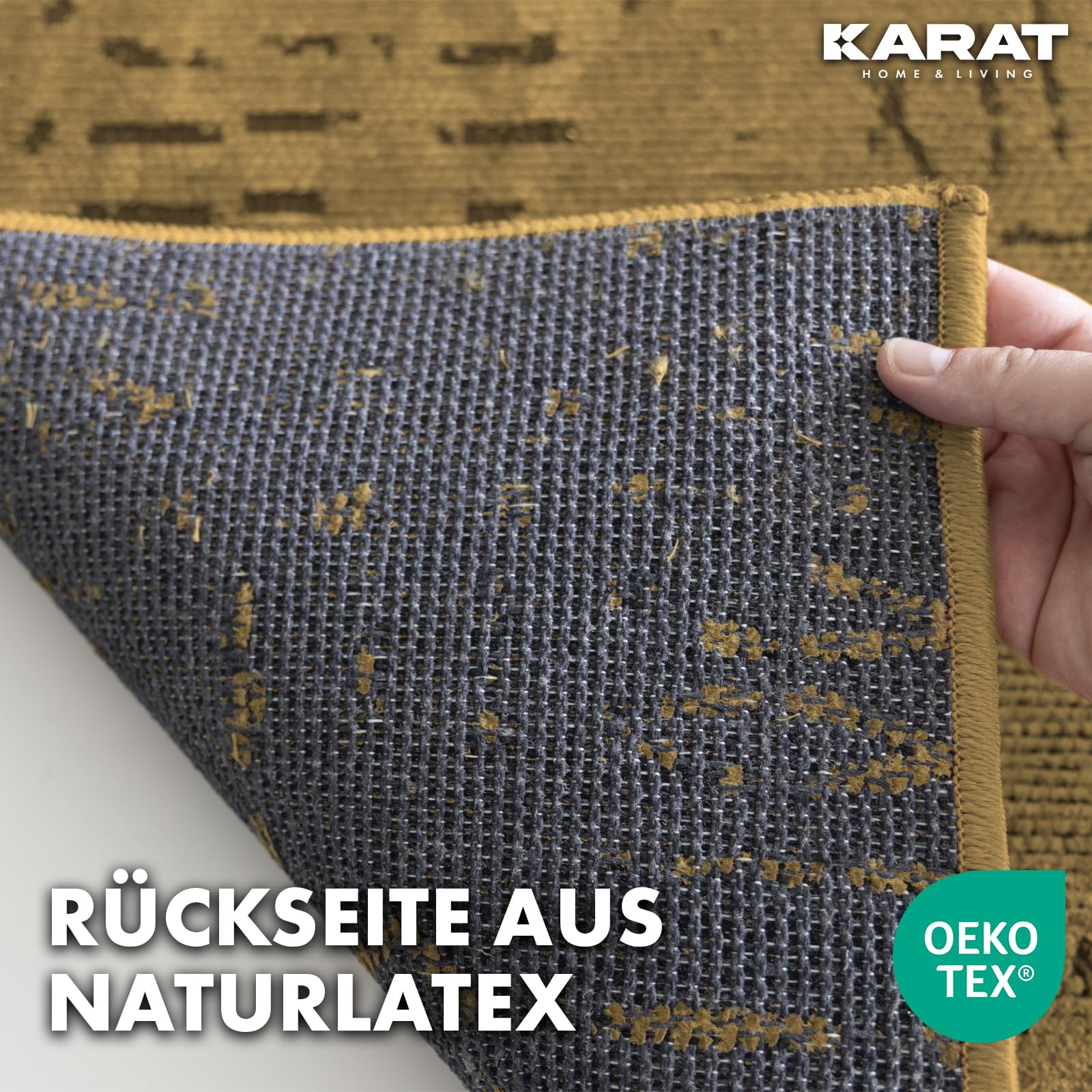 KARAT Tapis de couloir premium tissé avec motif - 80 x 450 cm, Beige - Tapis en coton pelucheux - Tapis pour cuisine, couloir et espace de vie - Tapis de couloir pour cuisine, couloir et entrée (Vena)