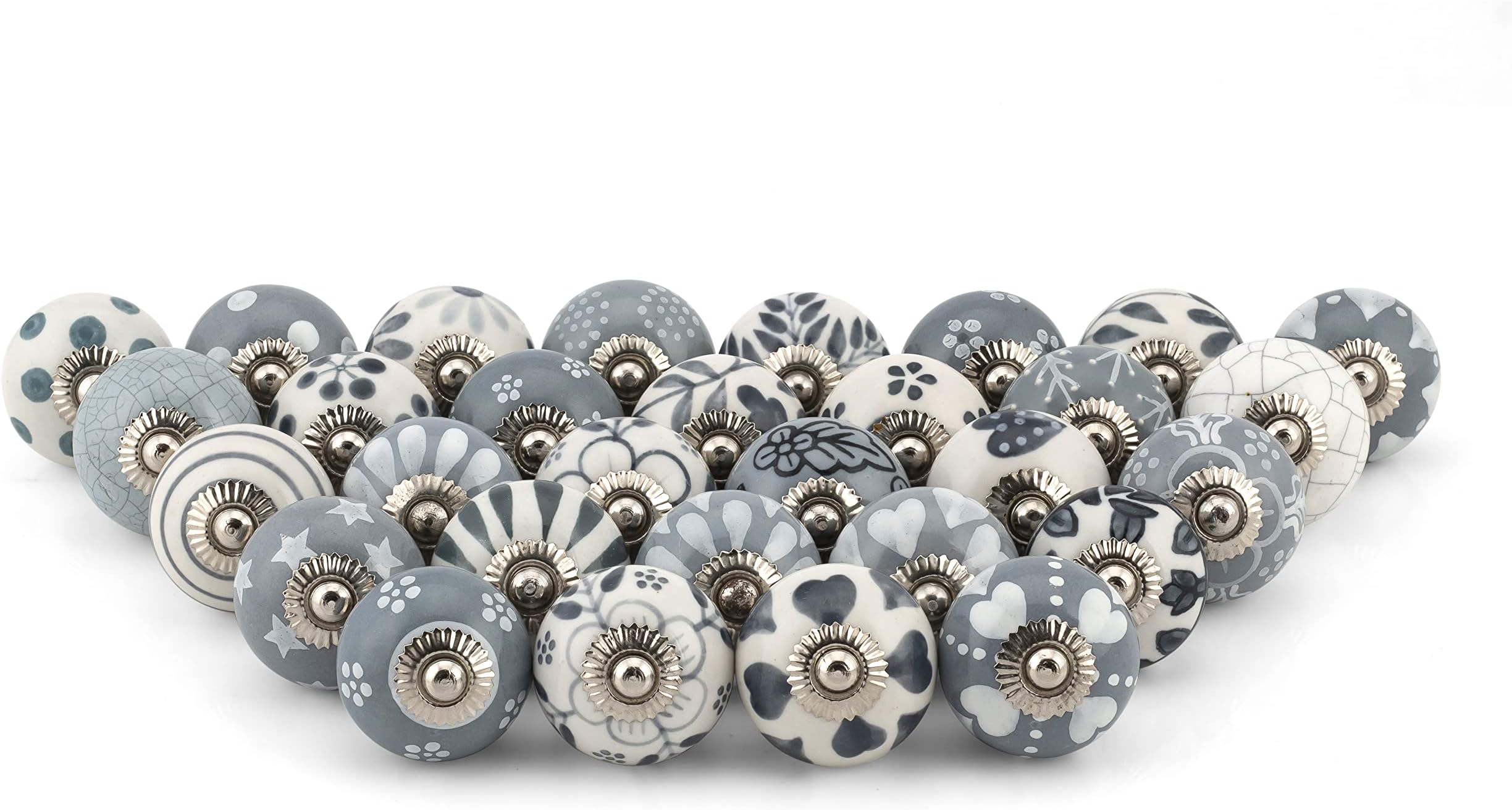 Shah Crafts. Green And White Premium Quality Assorted Designs Handmade Ceramic Door Knobs