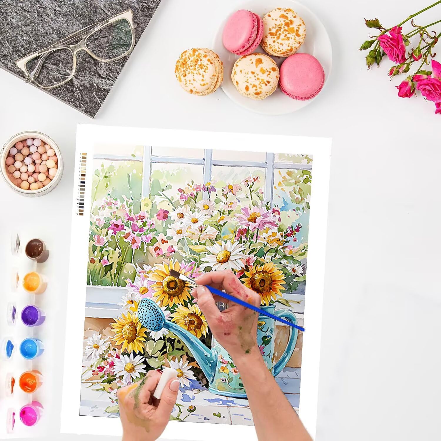 WEISHIWE Malen nach Zahlen Erwachsene Blumen, 70x90cm x-398 | Malen nach Zahlen Erwachsene Leinwand Kit, DIY Handgemalt Ölgemälde Set mit 3-Pinseln und Acrylfarbe für Wanddeko,Ohne Rahmen