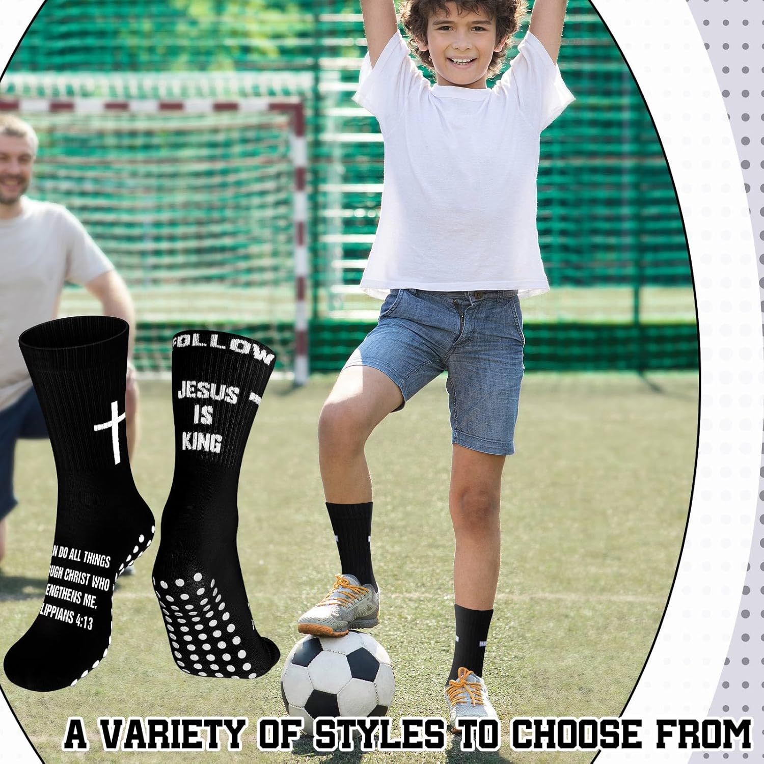 4 Pairs Cross Grip Soccer Socks with Bible Verse Anti Slip Religious Jesus Christian Football Sock with Rubber Dots - Image 5