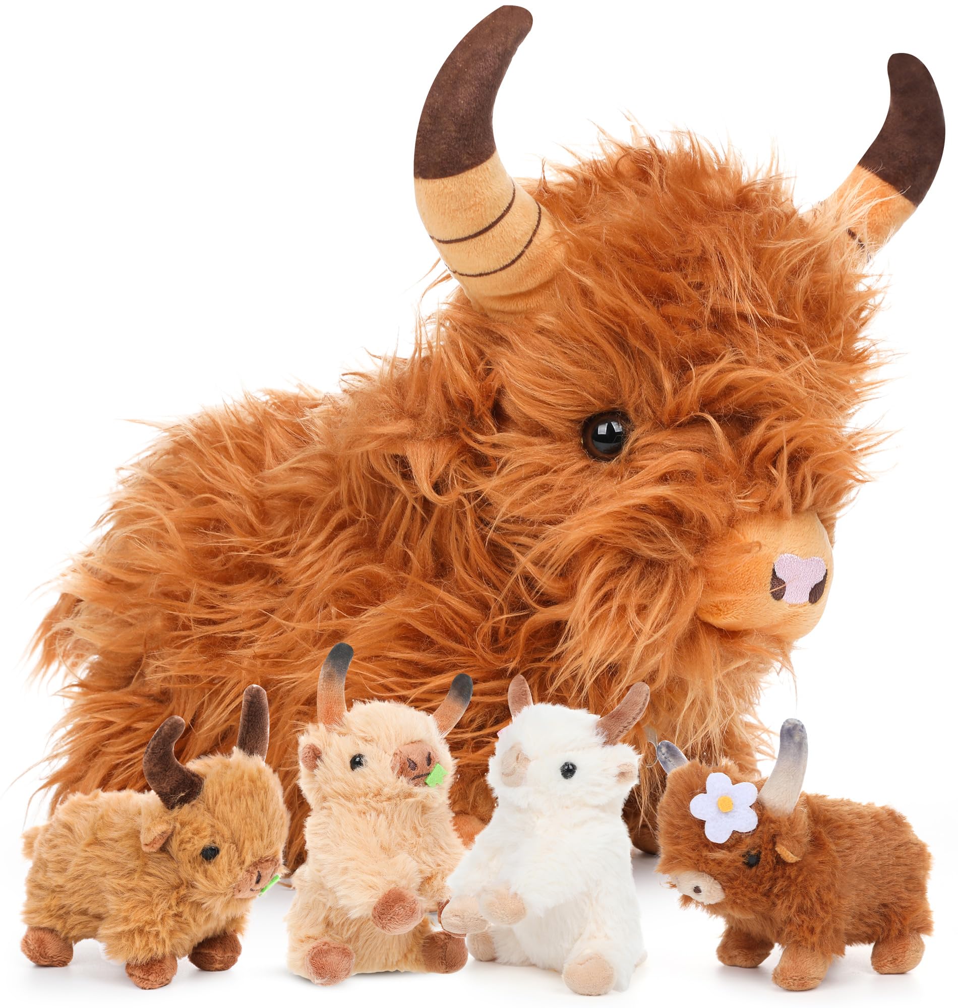 5 Pcs Cow Stuffed Animal - 14" Cows Stuffed Animal Realistic Cow Plush Toy Soft Farm Animal Cattle Plushie Doll Present for Adults Kids Boys Girls Birthday Valentine Party Favors(Brown Cow)