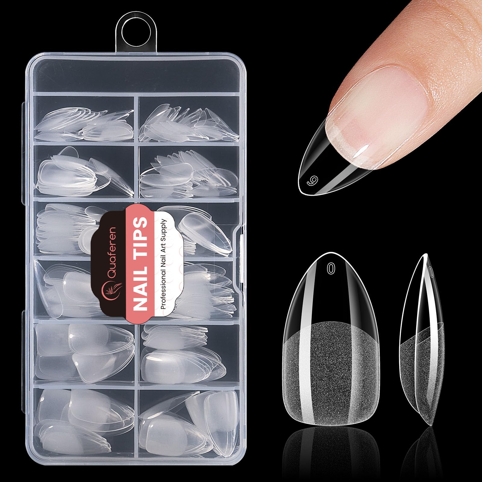 Quaferen Almond Nail Tips Medium: 240pcs Pre-shape Acrylic Fake Nails Tips Almond Shape - 12 Sizes Soft Gel Full Cover Clear Gelly Press on False Tip