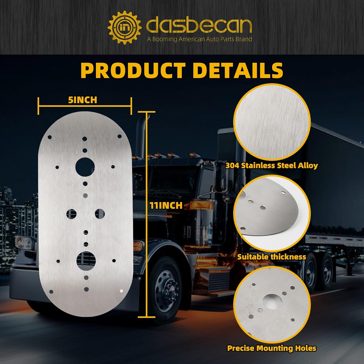 Dasbecan 2PCS Watermelon Light Bracket Compatible with Peterbilt 359 379 389 and Other Commercial Trucks Kenworth 660 680 880 W900L and Other Models, Watermelon Light Mounting Plate Silver