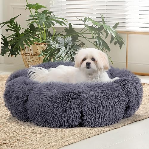 Miniatura 2 de Cama para gatos, cama lavable de 19.7 pulgadas con forma de dona gris para gatos de interior y perros pequeños, cama redonda suave y bonita con