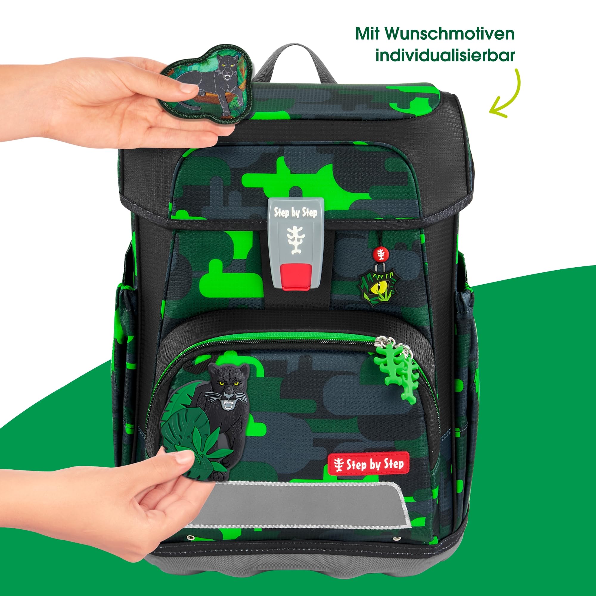 Step by Step Juego de mochila escolar Cloud, 5 piezas, macuto ergonómico con reflectores, altura regulable con cinturón de cadera, a partir de 1ª clase, 19 l