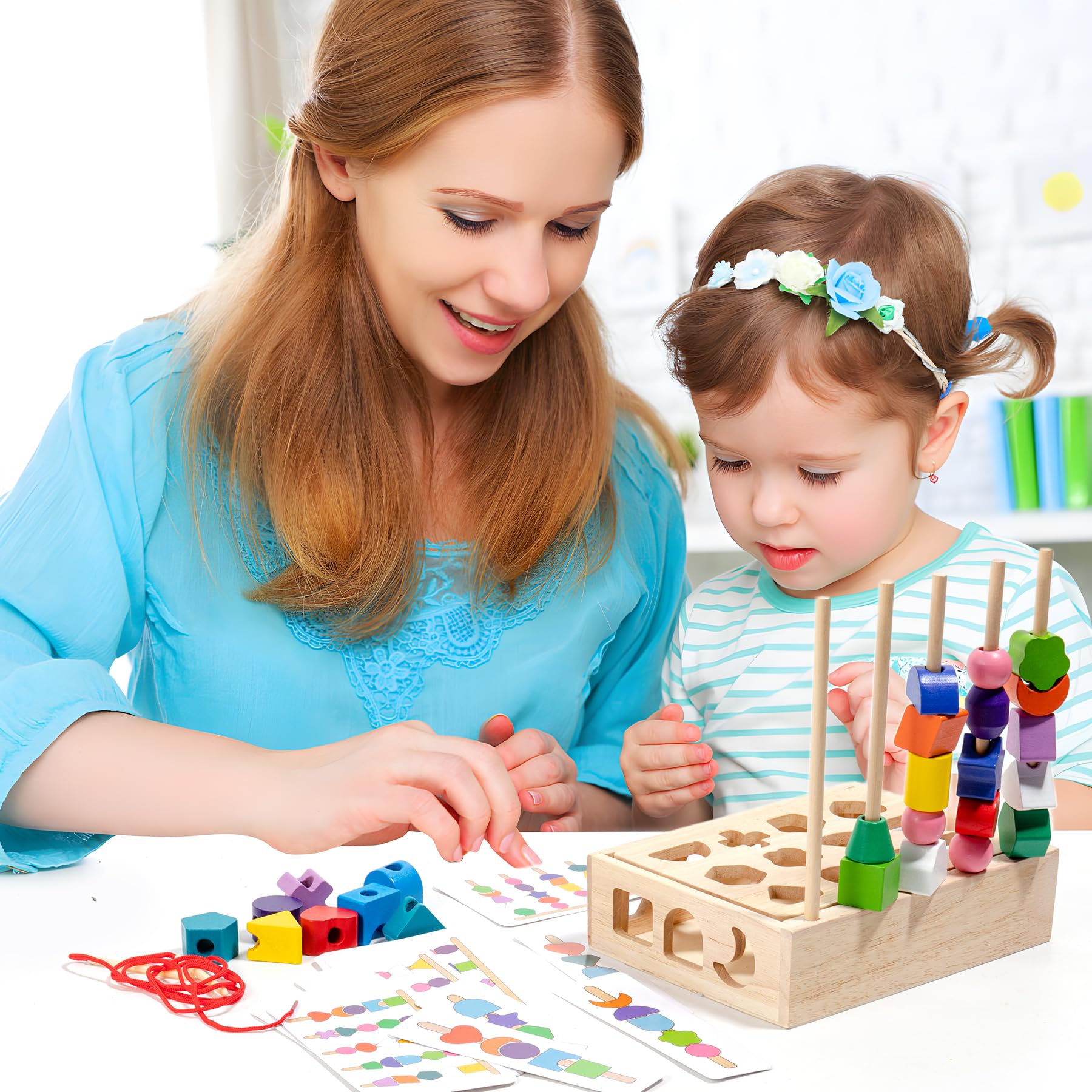 LTFIOON Montessori Spielzeug Ab 2 Jahre - Holz Stapelspiel Mit Fädelspiel & Sortierspiel