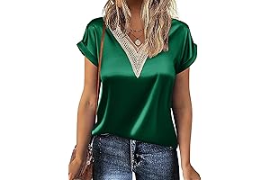 Elegant Emerald Green Short Sleeve Silk Shirt for Women