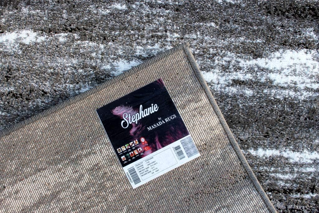 Masada Rugs, Stephanie Collection Area Rug Modern Contemporary Design 1102 Grey White Black (2 Feet 4 Inch X 11 Feet) Long Runner