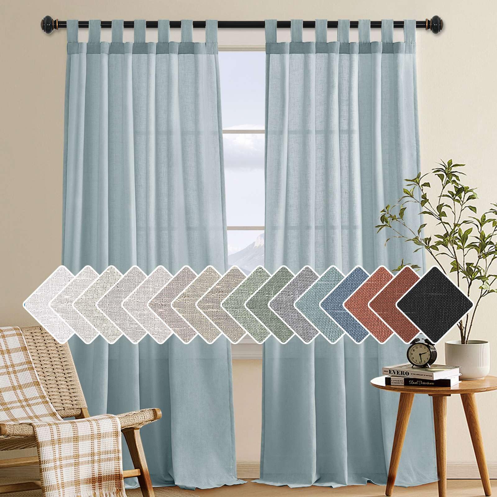 H.VERSAILTEX Natural Linen Curtains Linen Textured Semi Sheer Curtain Light Filtering Tab Top Window Treatments Panels Highly Durable Curtain Panels