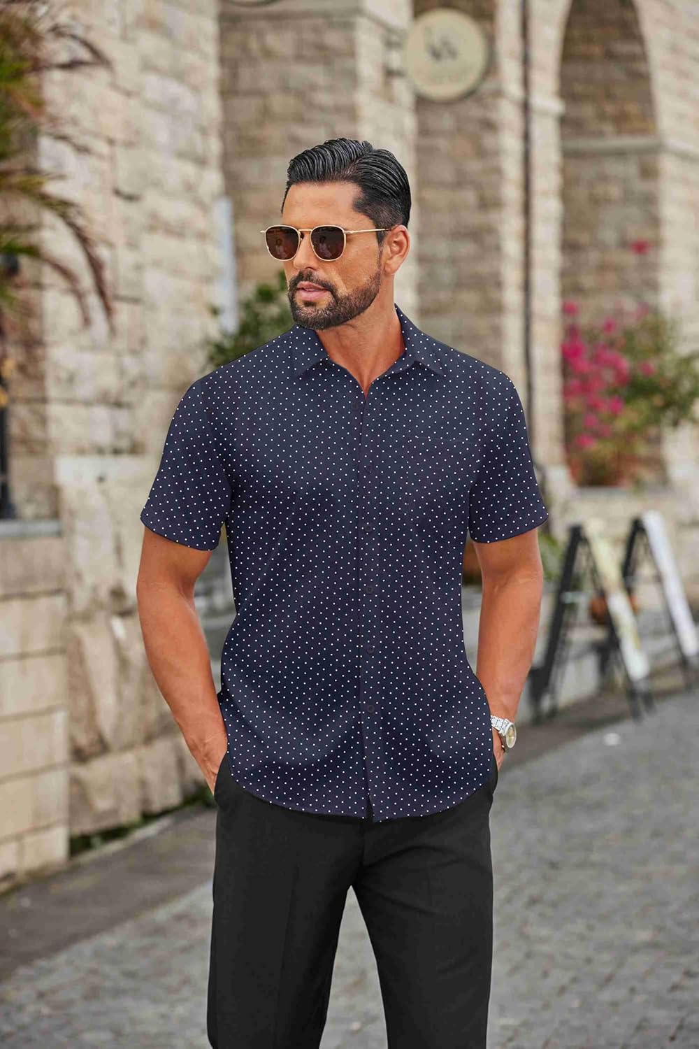 COOFANDY Mens Wrinkle Free Dress Shirt Short Sleeve Button Down Print Shirt Summer Business Casual Shirts with Pocket - Image 2