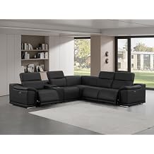 Blackjack Furniture Maximus 6-Piece Genuine Leather L Shaped Sectional Couch with 3 Power Recliners, Console Storage, USB & Wireless Charging, Adjustable Headrests, Power Reclining Sofa, Black
