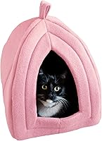 Vista 1 de Cat House Indoor Cat Bed with Removable Foam Cushion, Plush Cat Tent Bed for Small Pets, Comfortable Cozy Hideaway for Cats, Kittens, Rabbits, Rosa