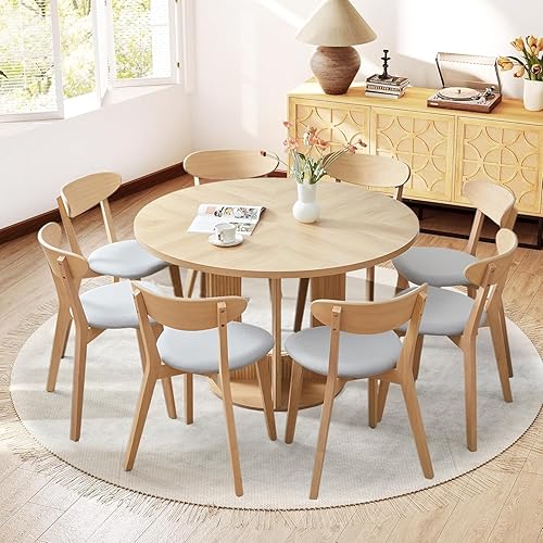 Miniatura 8 de Juego de 4 sillas de comedor, silla de comedor de madera maciza sin reposabrazos, silla de comedor de estilo moderno de mediados de siglo con cojín