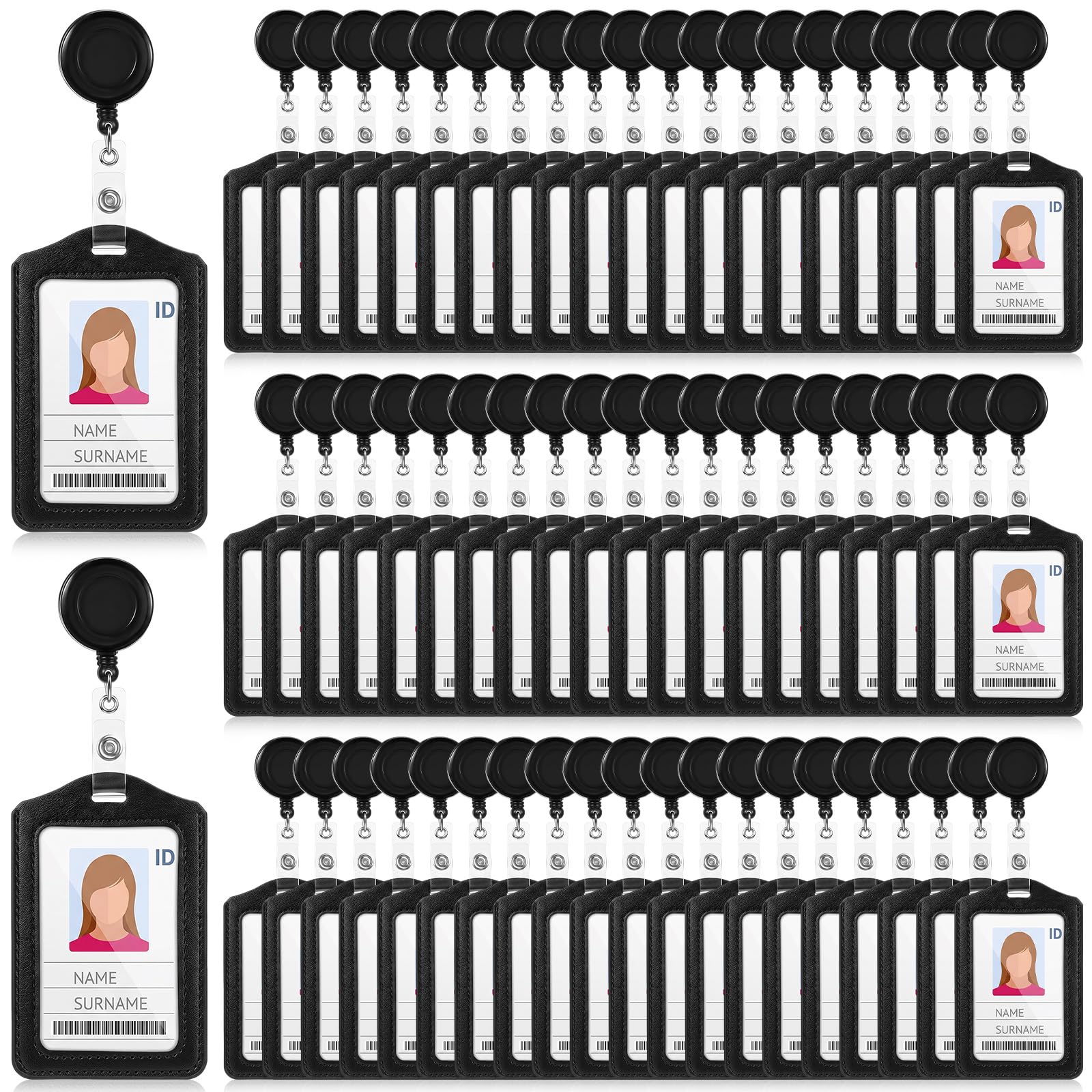 Eersida Set di 60 bobine retrattili per badge, colore nero