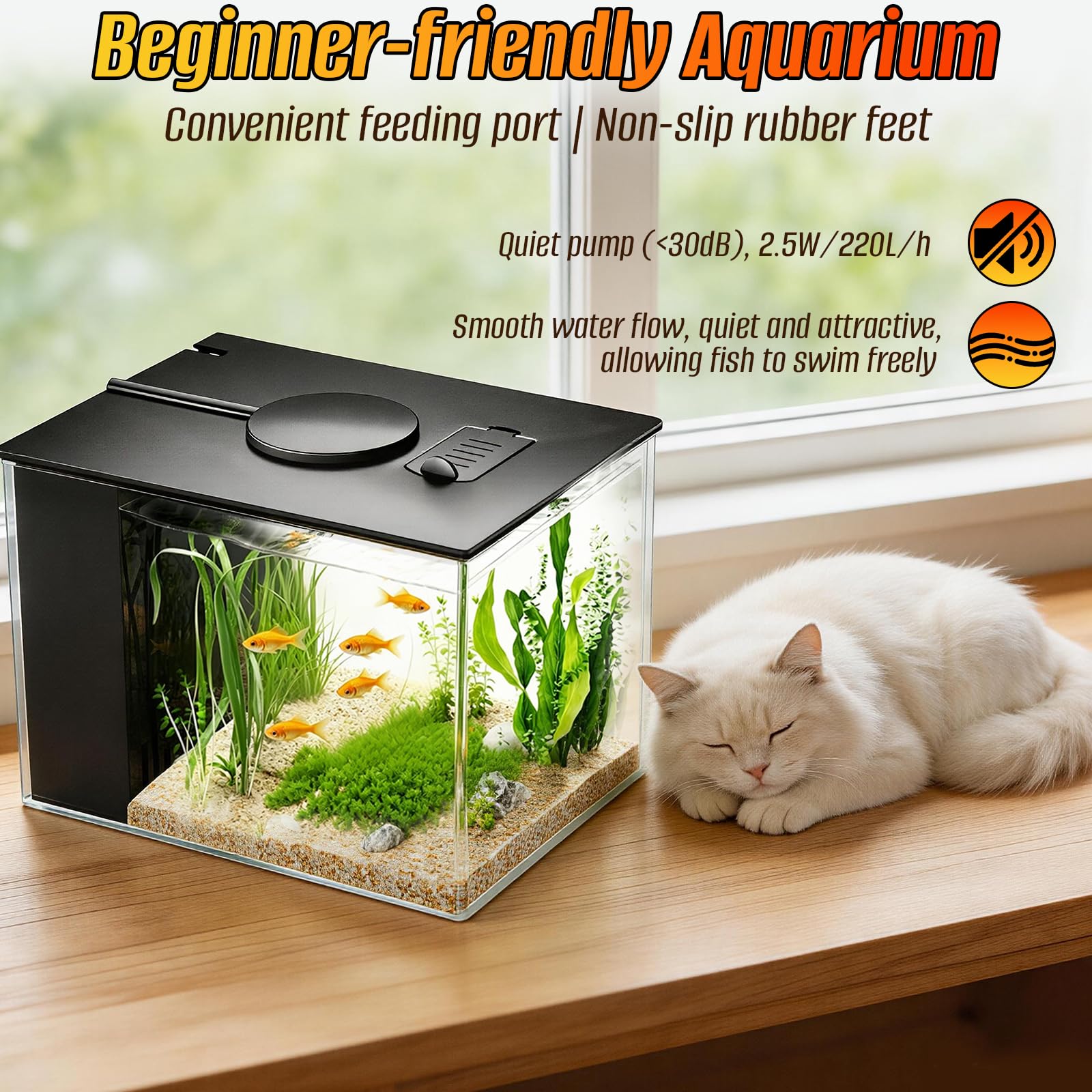 Mini acuario acrílico de 3,7 l con bomba de filtro, iluminación LED, pequeño acuario Betta, juego completo para peces pequeños, gambas y plantas (negro)