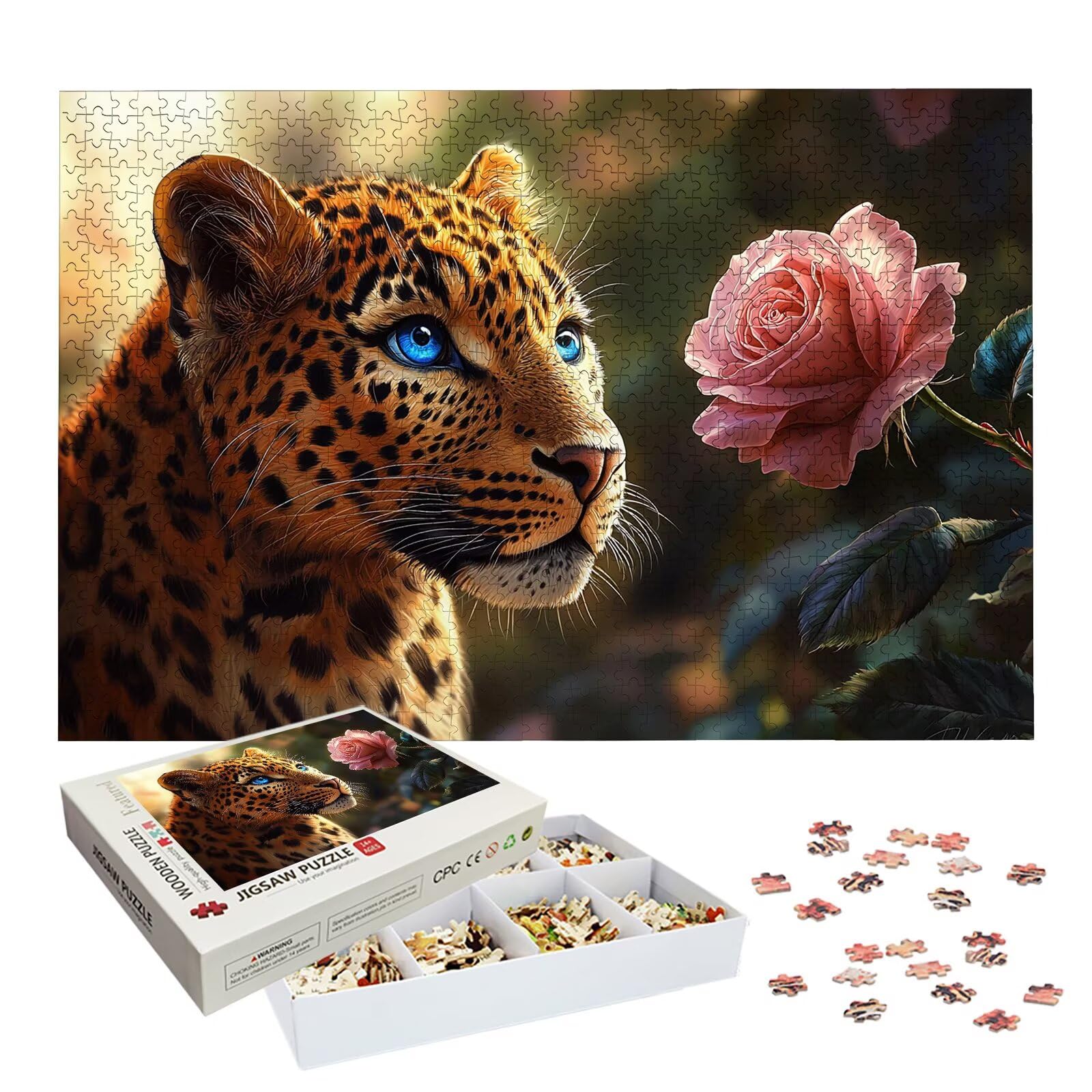 1500 sztuk puzzli dla dorosłych dzieci, drewniane puzzle lampart dla dorosłych, wymagające różowe łamigłówki, rodzinne gry edukacyjne, łamigłówka z pudełkiem do dekoracji domu, prezent dla kobiet