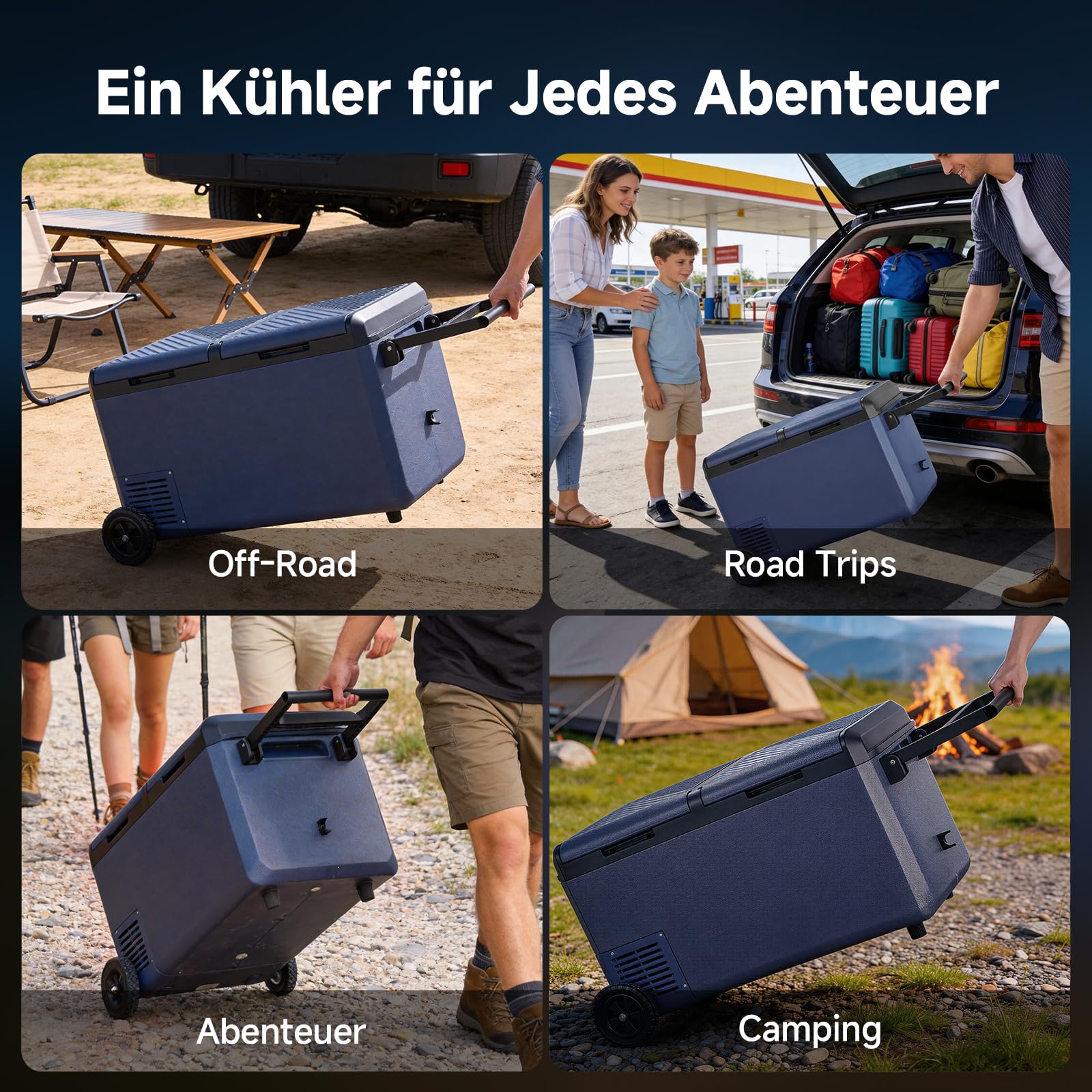 AAOBOSI 75L Kompressor Kühlbox, Kühlbox Elektrisch Dual Zone mit Rollen & Zuggriff, APP Steuerung, IPX4 Wasserdicht, -20°C bis 20°C 12V/230V – Ideal für Auto, Camping, Boot, Wohnmobil, Angeln Outdoor