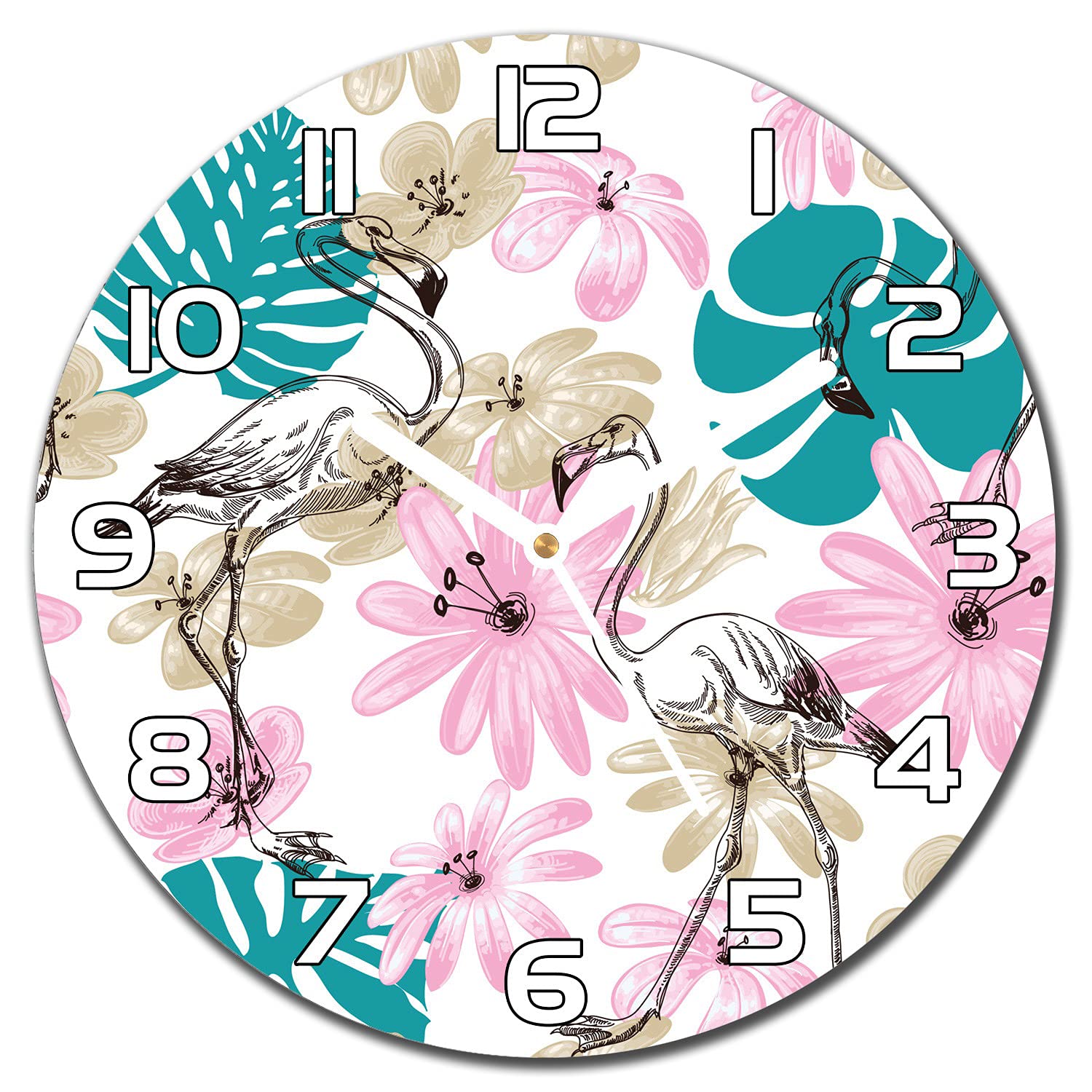 Horloge en verre silencieuse Coloray Flamant 30 cm contre les murs vides