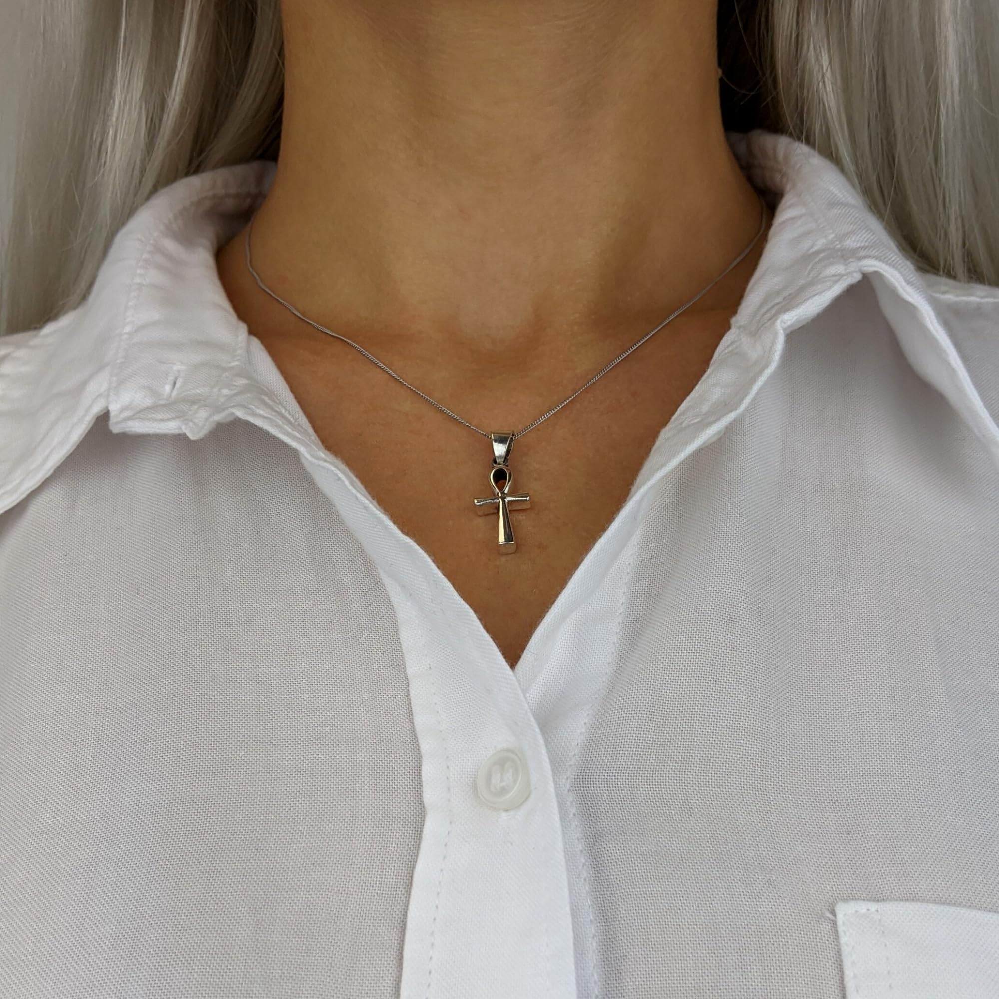 81stgeneration Ankh-Anhänger | Halsketten aus 925er Sterlingsilber für Damen 45,7cm | Massive Silberkette Ägyptisches Kreuz Herrenhalsketten | Geschenk für Männer | Wicca-Schmuck