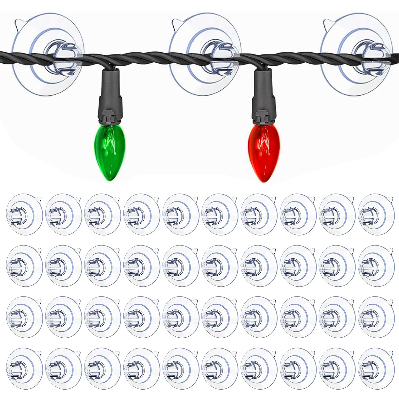 30 x zuignap voor lichtsnoer, lichtketting, zuignappen met kabelgleuf voor bevestiging van decoraties en mini-lichtkettingen aan ramen, transparante zuignaphouder, raamhaak, noppen, diameter 30 mm