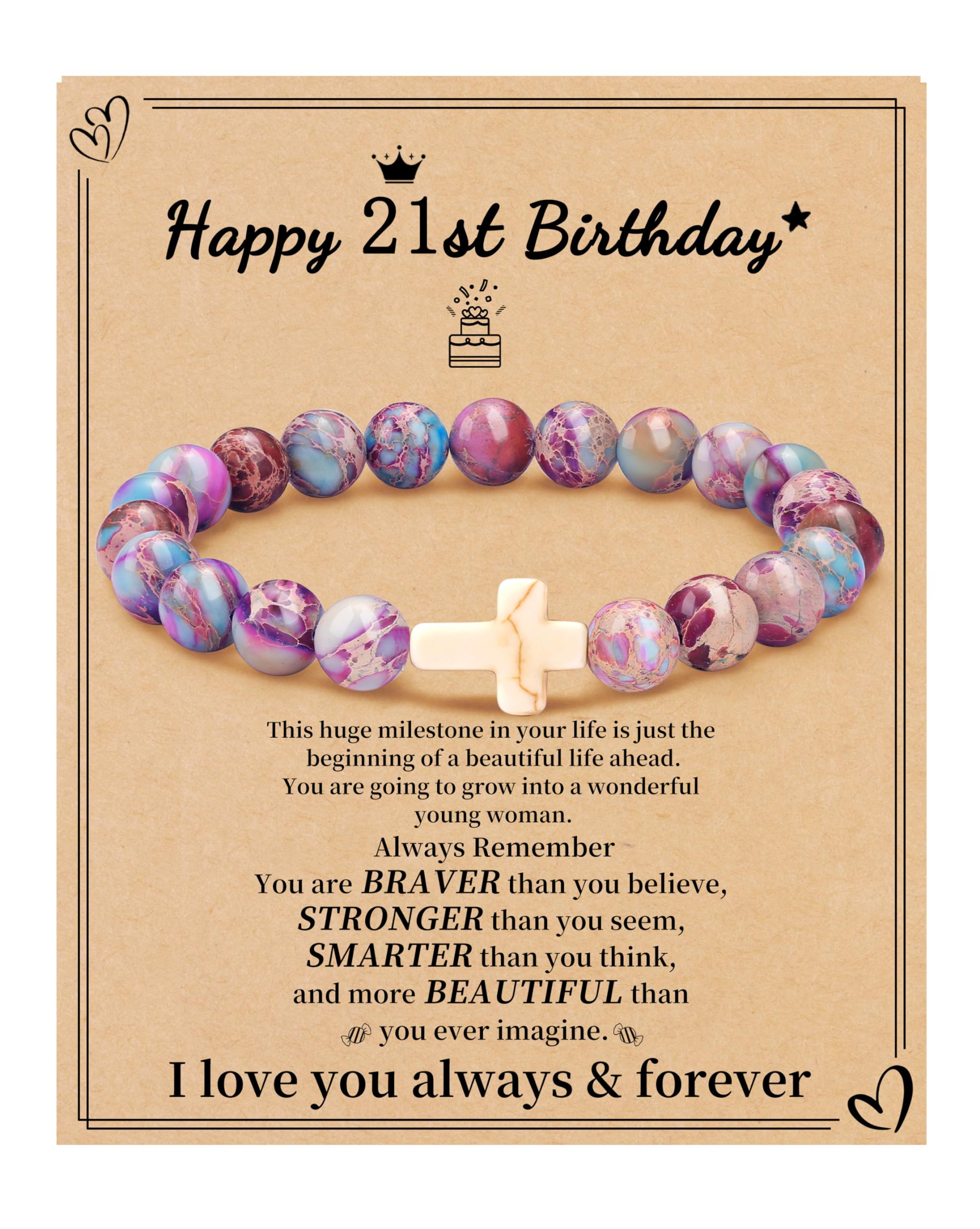 JSJOY Nature Stone Bracelet Birthday Gifts for Women Girls, Birthday Cross Bracelet Gifts for Age 6 to 80 Year Daughter Granddaughter Niece Mom Sister Christian Easter Gifts