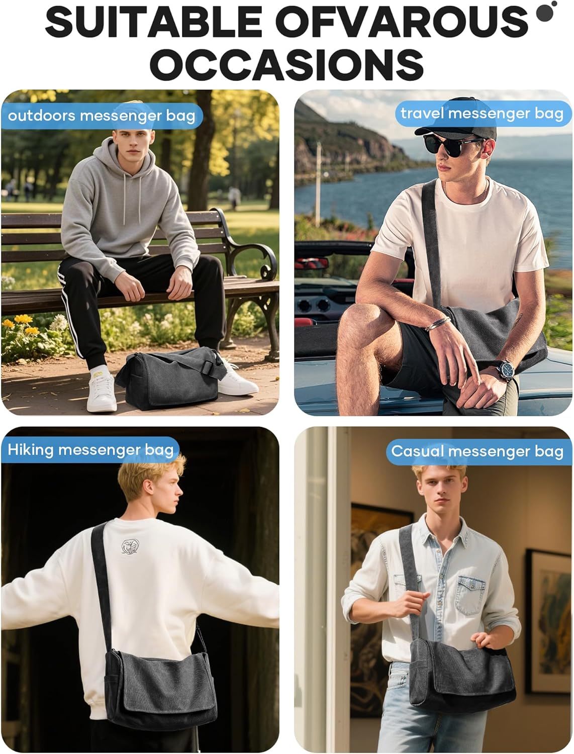 Messenger Bag for Men, Crossbody Bag Aesthetic, Water Resistant Unisex Classic Canvas Shoulder Bag - Image 2