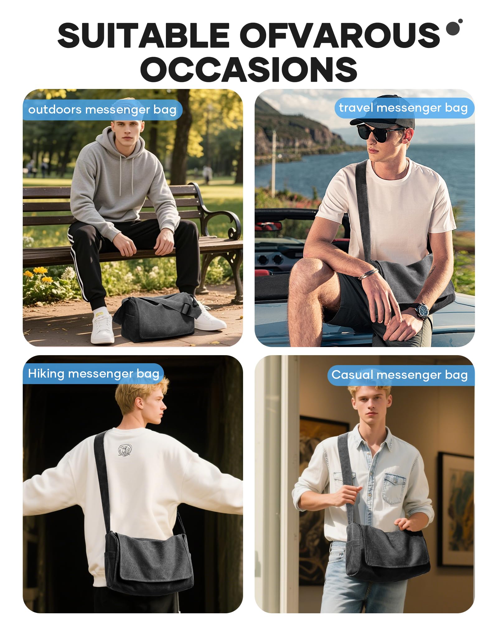 Umhängetaschen Herren aus Canvas, Vintage Canvas Messenger Bag, Laptoptasche 15.6 Zoll Arbeitstasche Herren, Lehrertasche Herren Tasche Männer