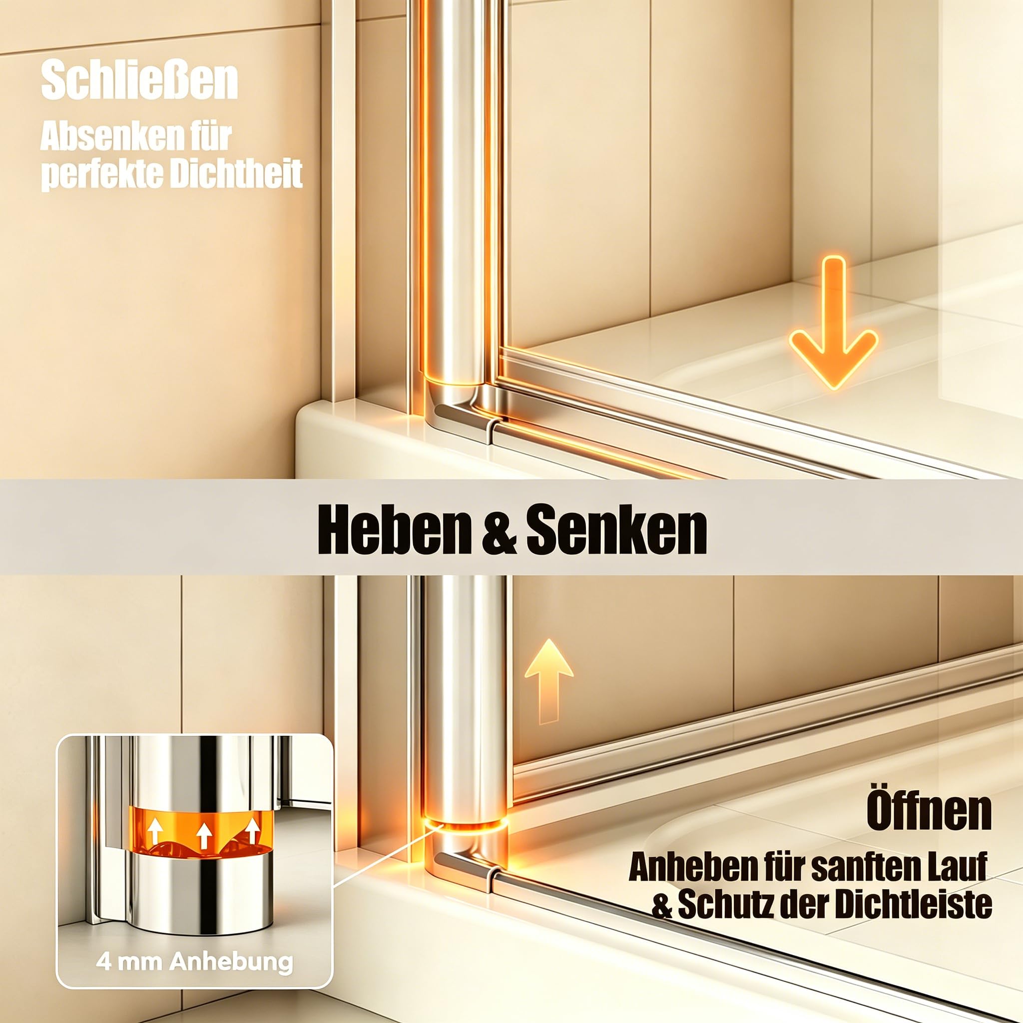 Duschkabine Falttür 90x90 cm Eckeinstieg, 185cm Höhe, mit doppelten faltbaren Duschtüren aus 6 mm ESG-Glas für Dusche, 180º Duschabtrennung Faltbar, ohne Duschtasse