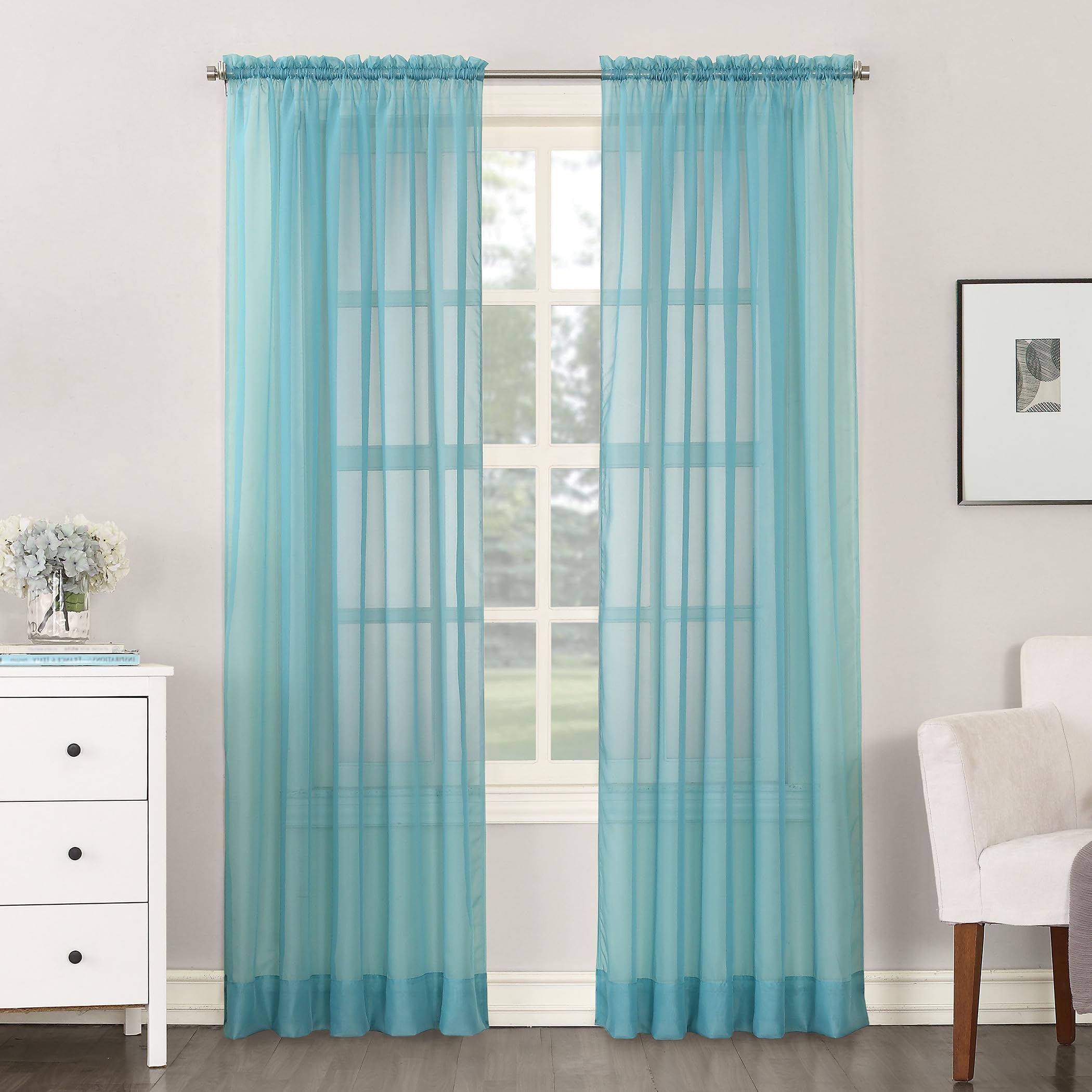 No. 918 Emily Sheer Voile Rod Pocket Curtain Panel, Aegean Blue, 59"W x 84"L (1 Panel)