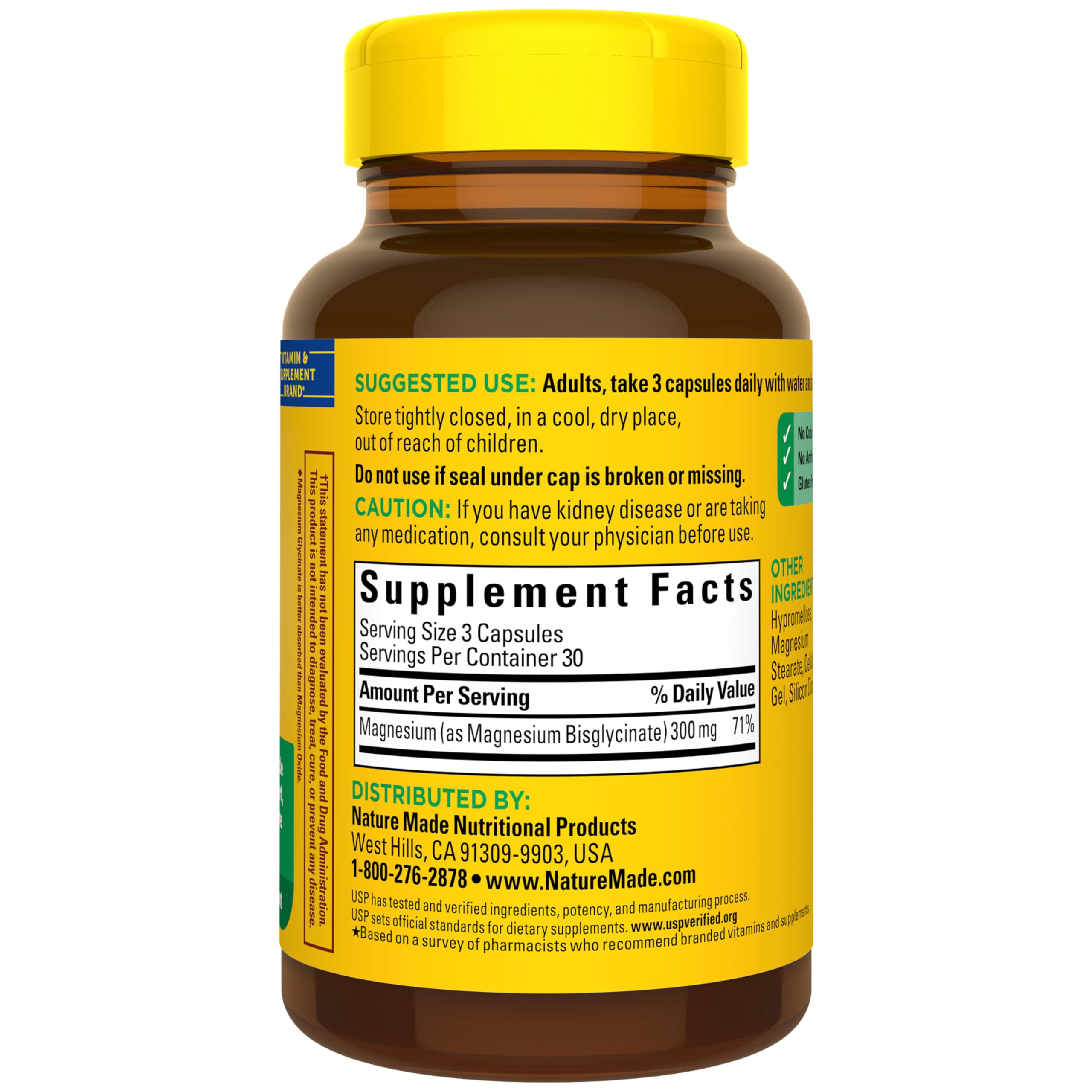 Nature Made High Absorption Magnesium Glycinate 300mg per 3 Capsules, Magnesium Supplement for Muscle, Heart, Nerve and Bone Support, 90 Magnesium Bisglycinate Capsules, 30 Day Supply