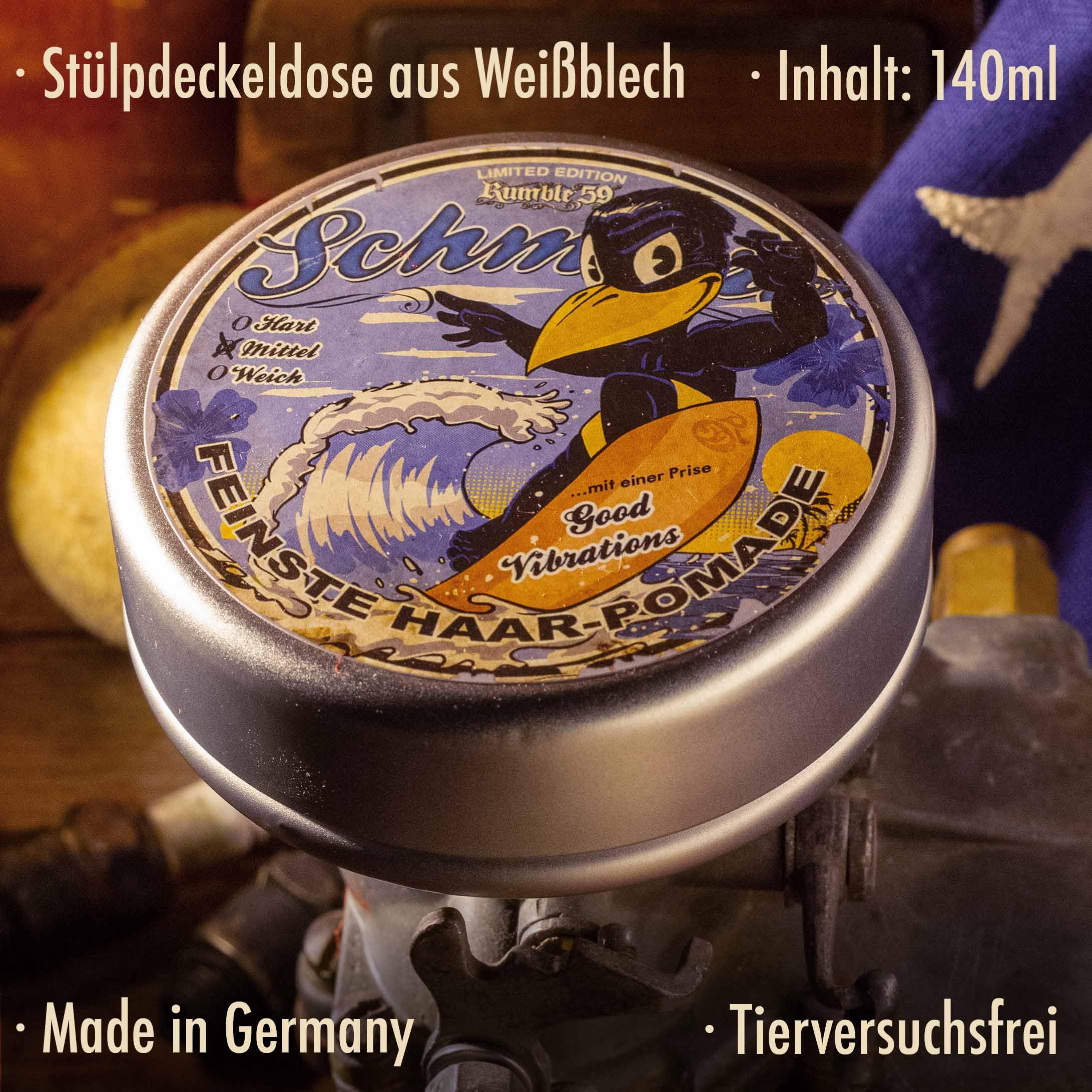 Rumble59 Schmiere Limited Edition – Surfin' Bird – Pomade – Cera per capelli da uomo per capelli medio-forti, cera per capelli da uomo, 140 ml