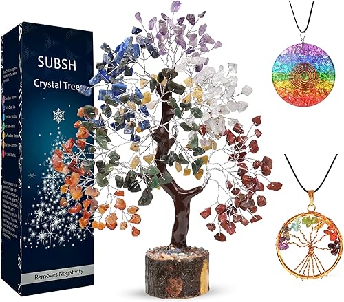 Árbol de dinero de piedra natural de siete chakras, árbol de la vida, piedras curativas energéticas, bonsái de Feng Shui, curación de cristal de