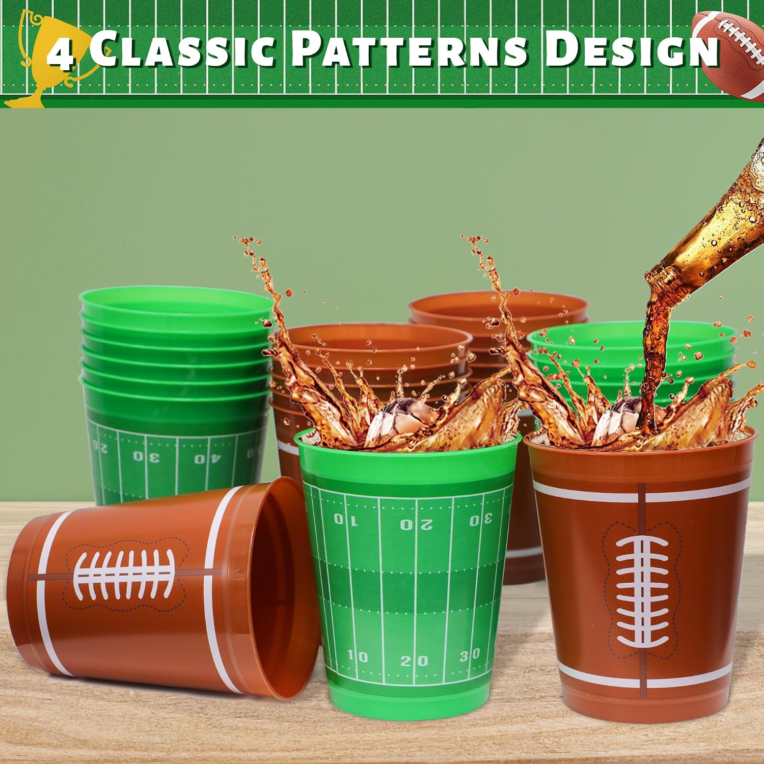 Sawowkuya 24pcs Football Cups 16OZ Football Party Decorations Cups for Football Theme Decoration