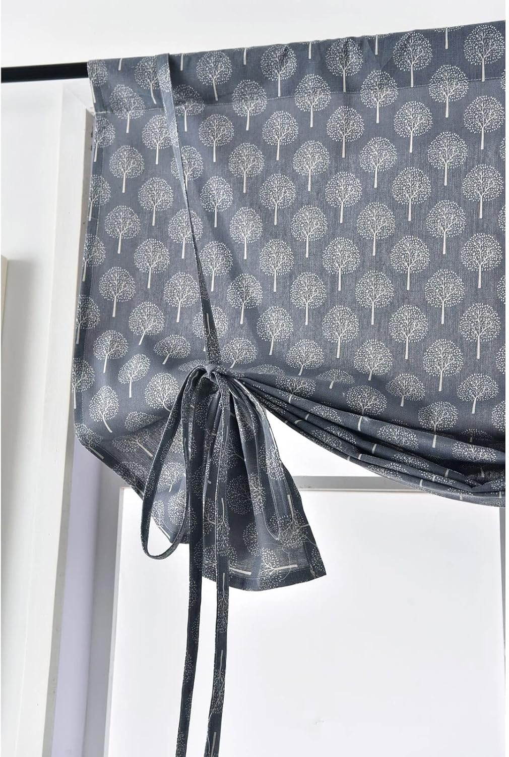 LUNEZY Grey Geometry Printed Tie Up Curtains Window Coverings, 1 Panel, 46" W X 63" L Kitchen Privacy Curtain, Roman Shading Blinds Curtain for Indoor Bathroom Bedroom