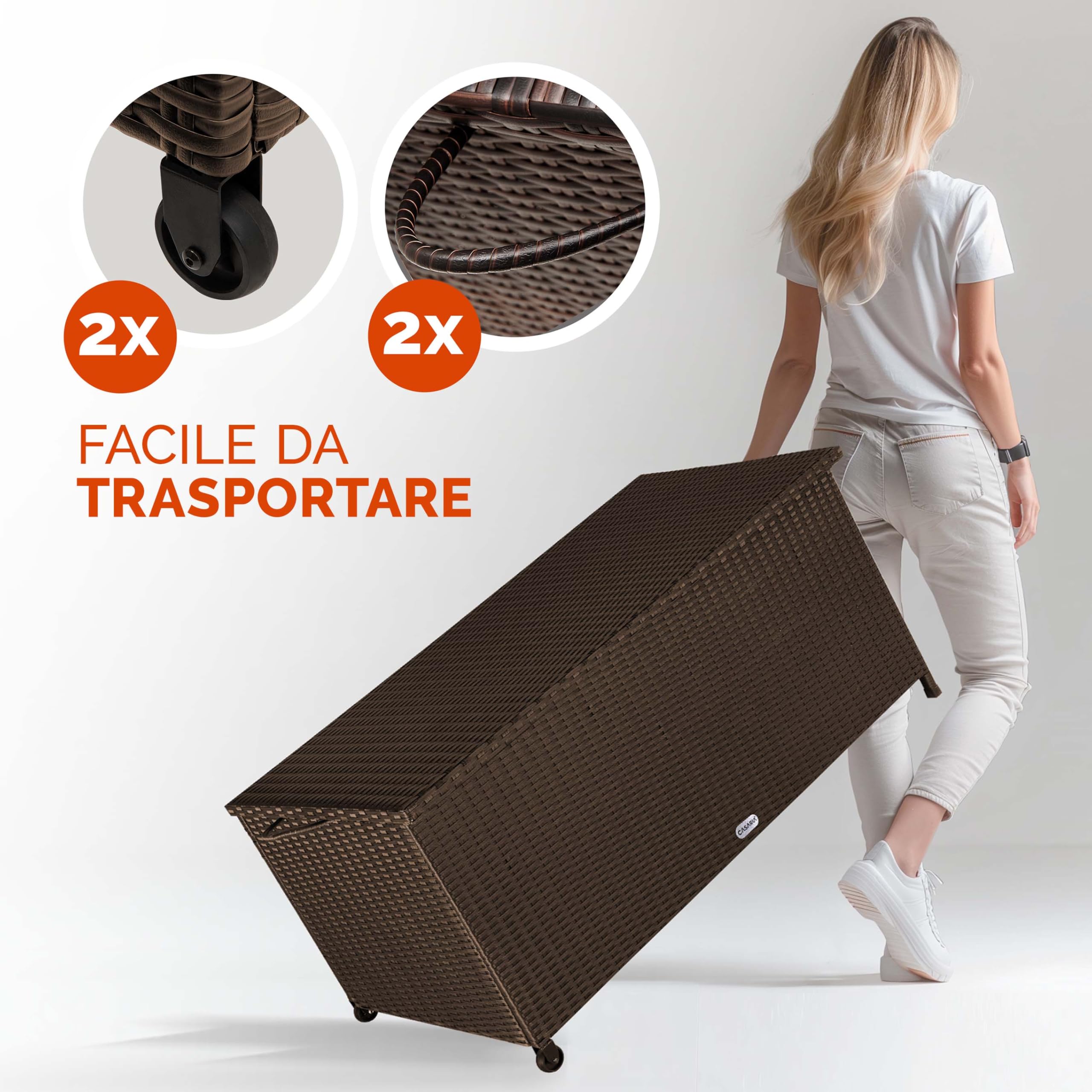 Casaria® Baule da Esterno XXL 117x53x60cm 270L Box con Ruote Impermeabile Resistente Cassettone Contenitore Cuscini Giocatoli Mobili Giardino Bauli