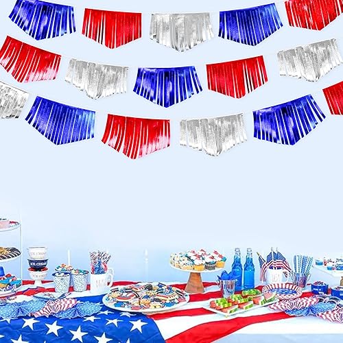 Vista 79 de Decoración de fiesta iridiscente de 33 pies, tela holográfica, banderín triangular, banderín de algodón, guirnalda de banderines para cumpleaños