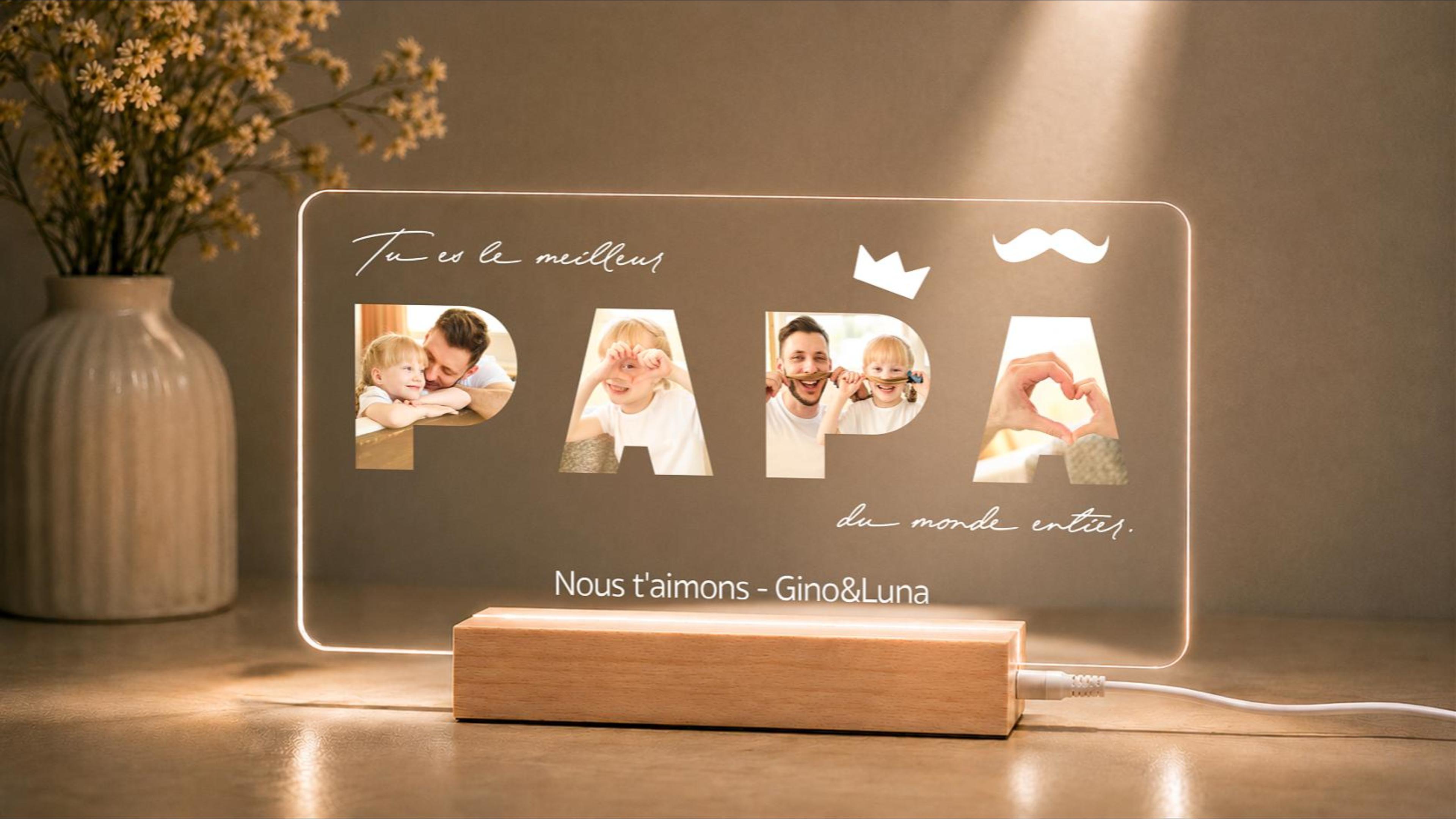 Signes Personnalisés Cadeau Fête des Pères en Bois, Décor Bois Gravé au Laser, Cadeau Fête des Mères/Present Anniversaire pour DAD/MAN/PAPA/OPA/MAMA/OMA