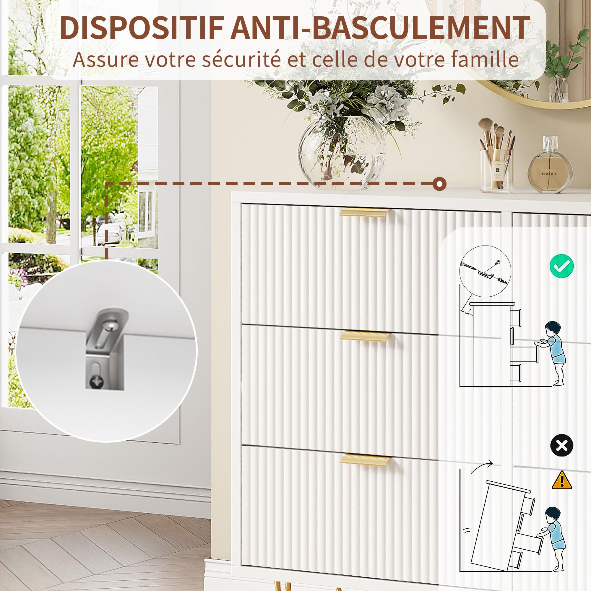 Commode 4 Tiroirs 60cm, Commode pour Chambre à Coucher, Enfant, Salon ou Couloir, Moderne Tiroirs Meuble de Rangement, 60x34x91 cm, Blanc (4 Tiroirs Blanc)