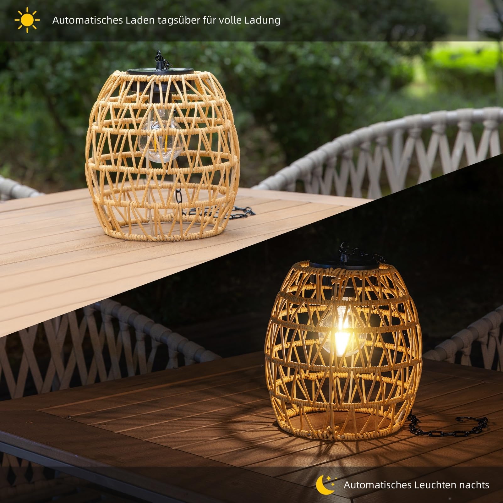 Pearlstar Solarlampen für Außen hängend, Rattan Solarlaterne für Außen wetterfest, Solarleuchten Garten im böhmischen Stil für Balkon, Terrasse, Patio, Hof-Deko