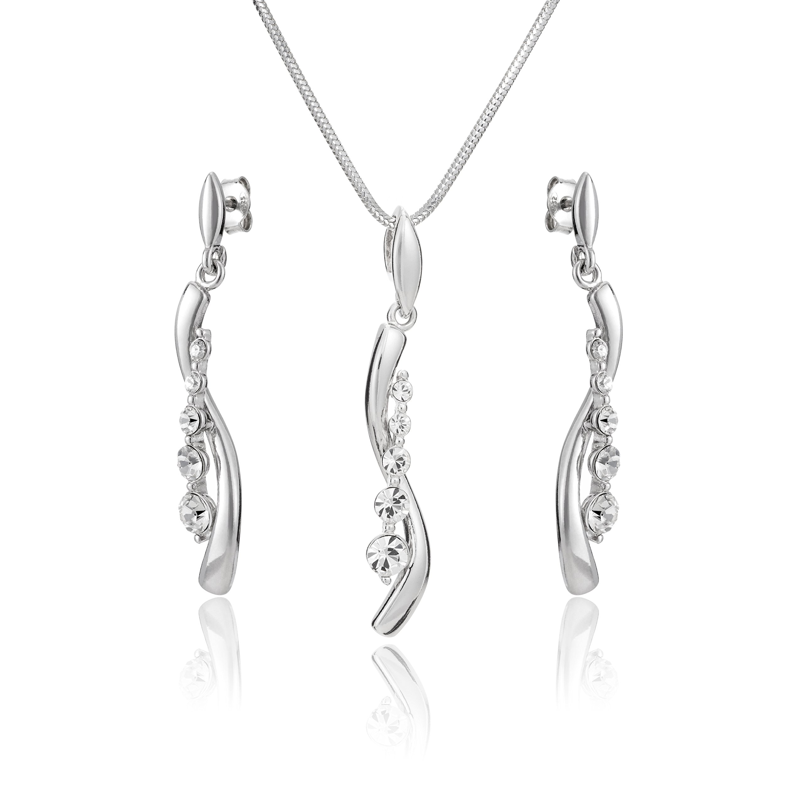LillyMarie Damen Silber-Schmuckset Sterling-Silber 925 Anhänger Welle Kristalle längen-verstellbar Schmucketui Hochzeitsschmuck