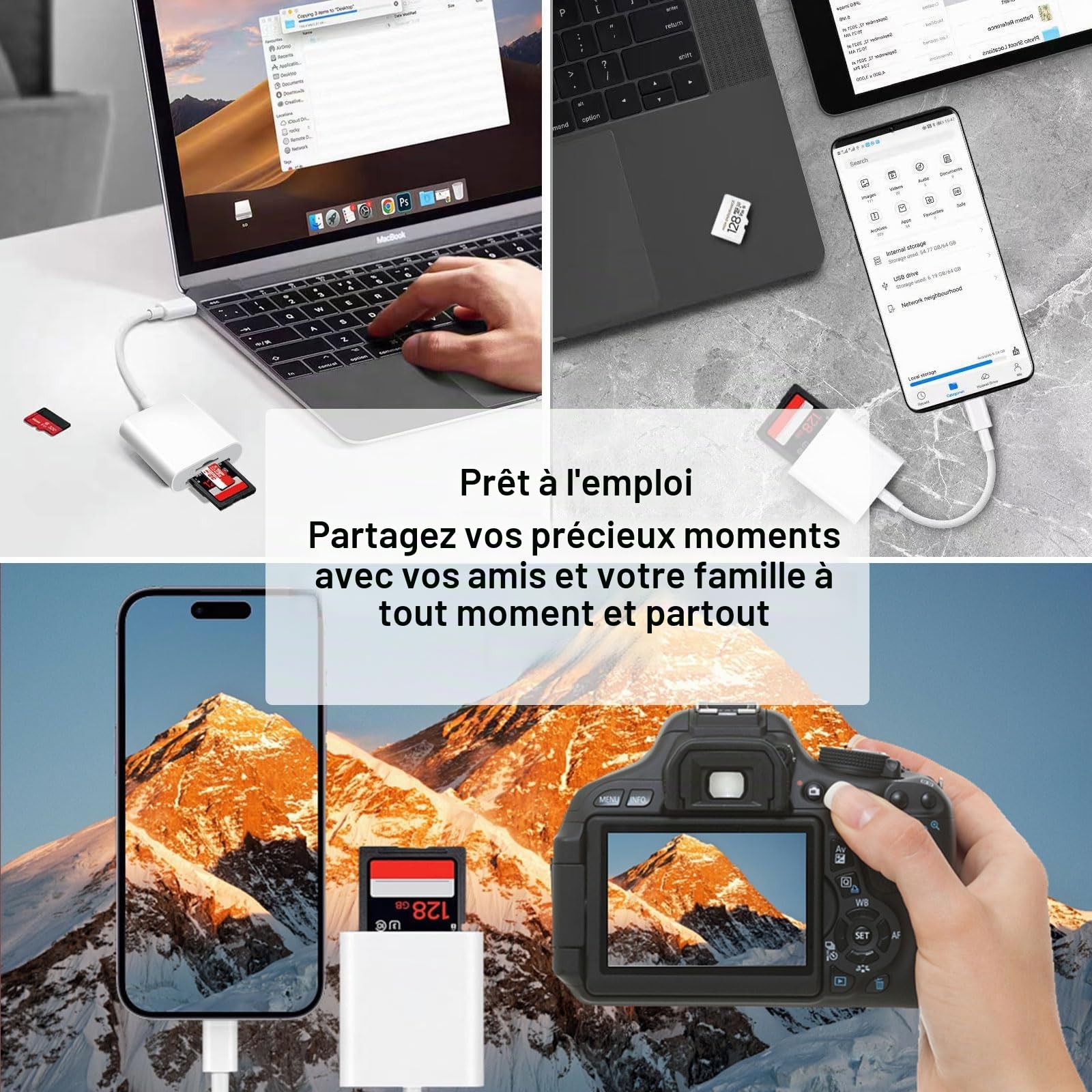Lecteur de Carte SD pour iPhone iPad, Lightning Adaptateur SD Micro SD