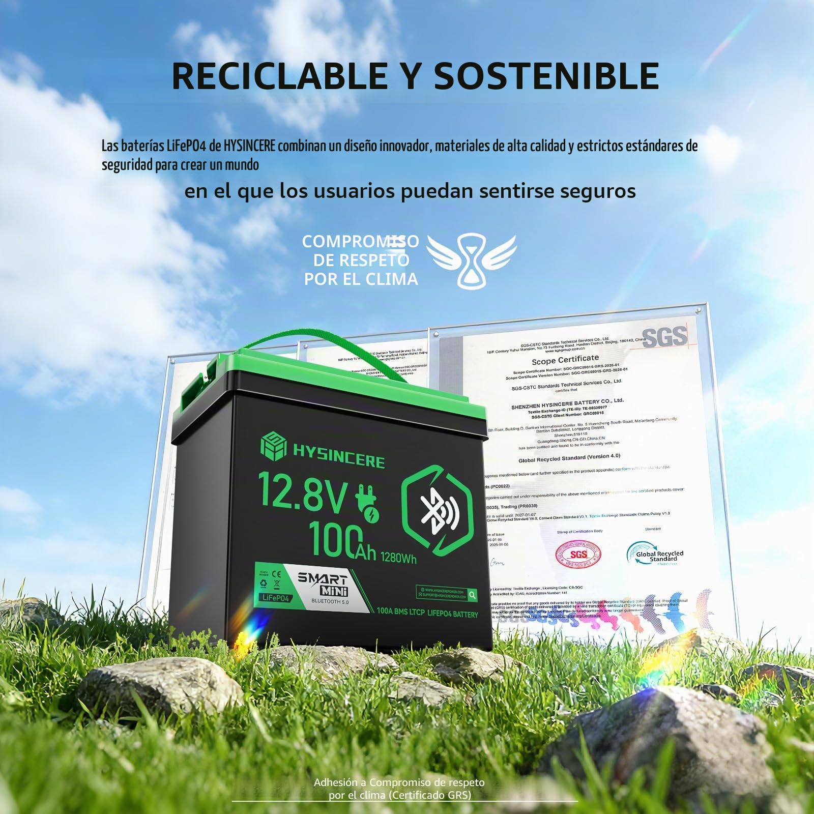 Batería LiFePO4 12V 100Ah con Bluetooth, BMS de 100A Integrado, IP67 Impermeable, hasta 15000 Ciclos, Batería de Ciclo Profundo de Litio para Autocaravana, Solar y Marina
